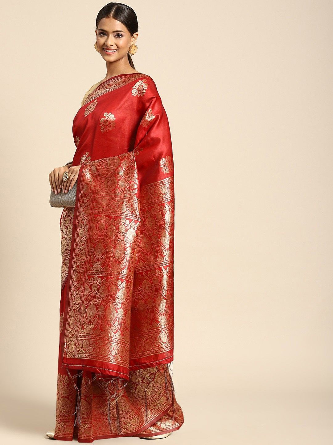 

Anouk Woven Design Zari Silk Blend Saree, Red