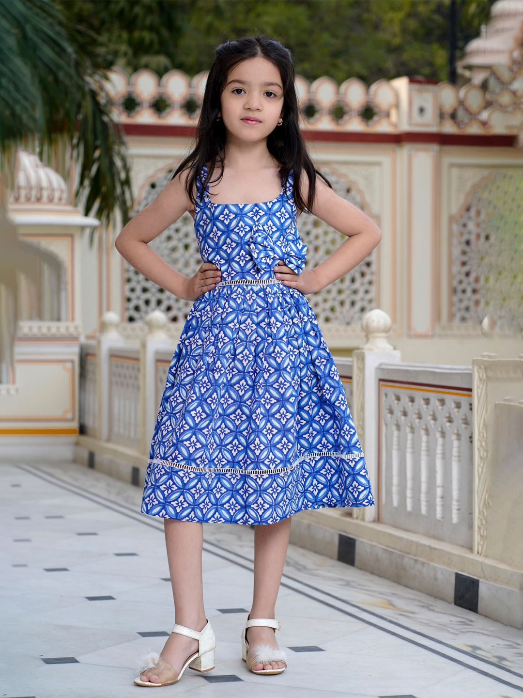 

MUM & DAUGHTER Floral Printed Sleeveless Fit & Flare Dress, Blue