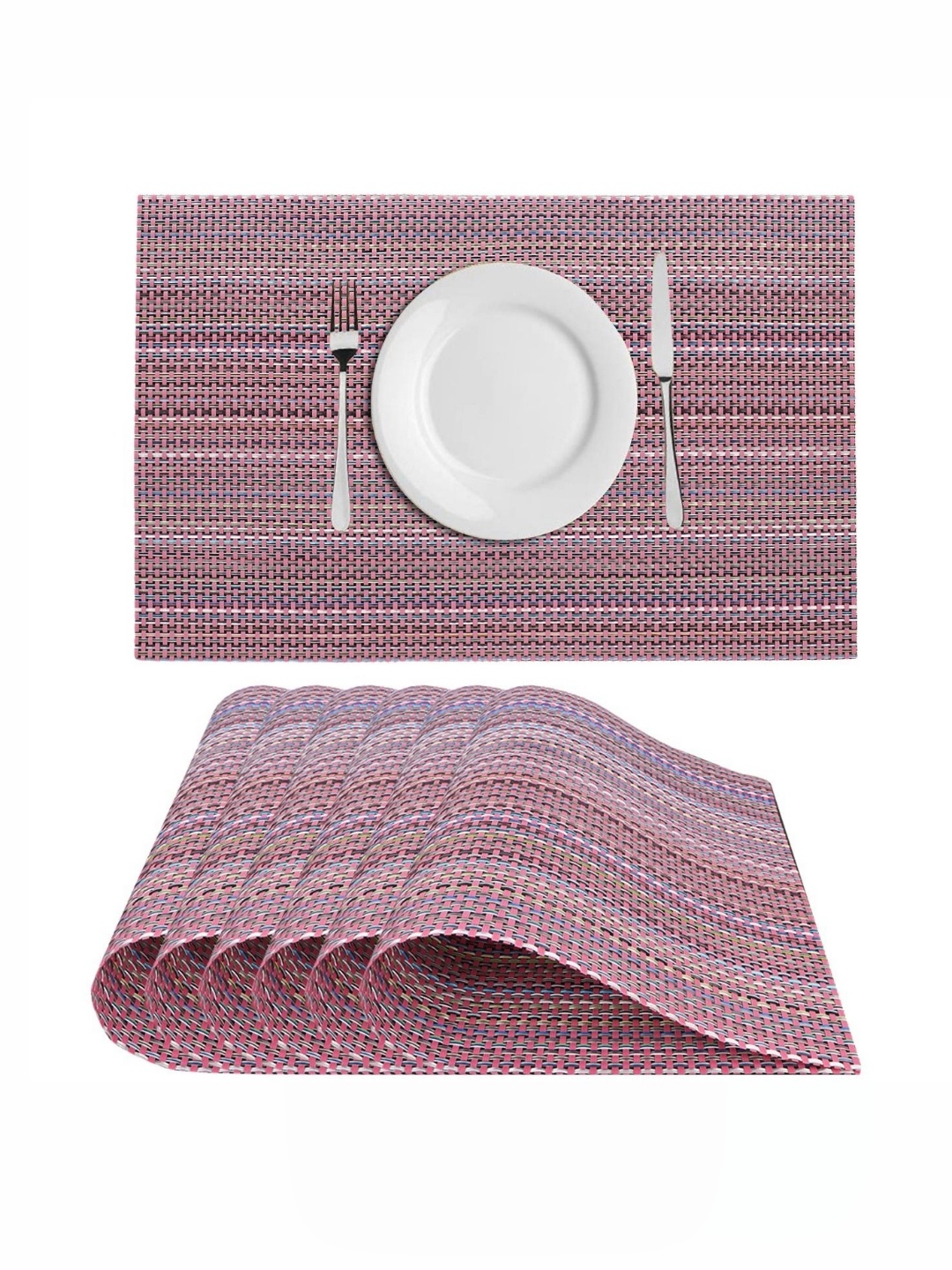 

LooMantha Pink 6 Pieces Striped Rectanglular Table Placemats