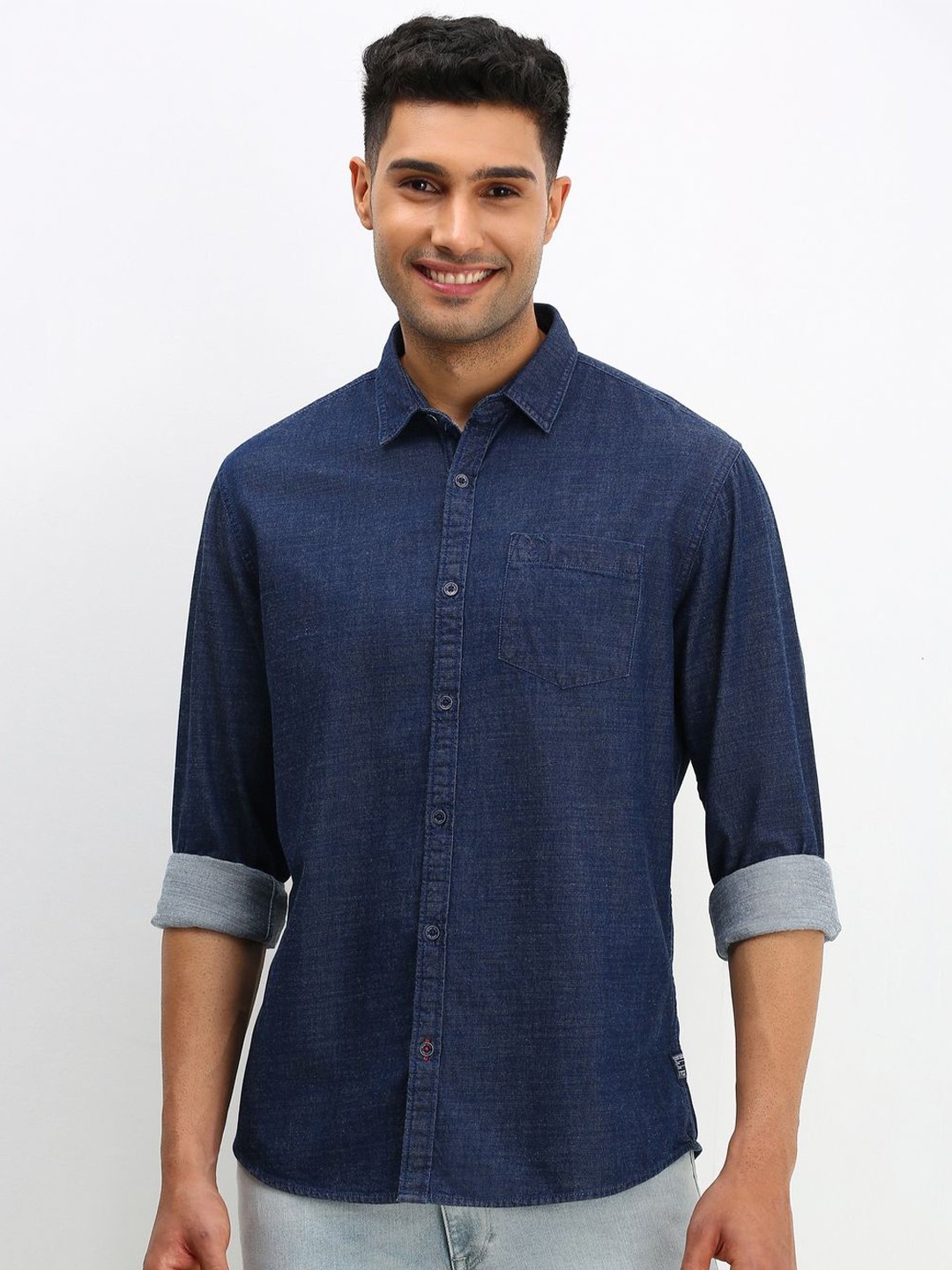 

Allen Solly Men Custom Solid Cotton Casual Shirt, Navy blue