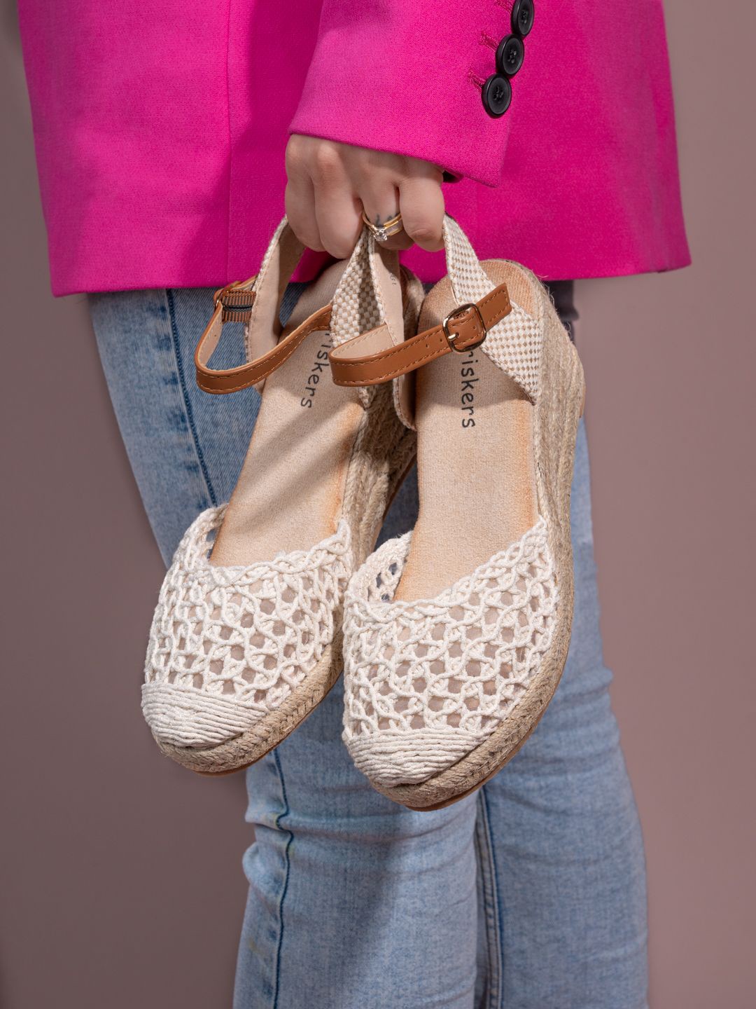 

BRISKERS Women Woven Design Wedge Heel Sandals, Cream