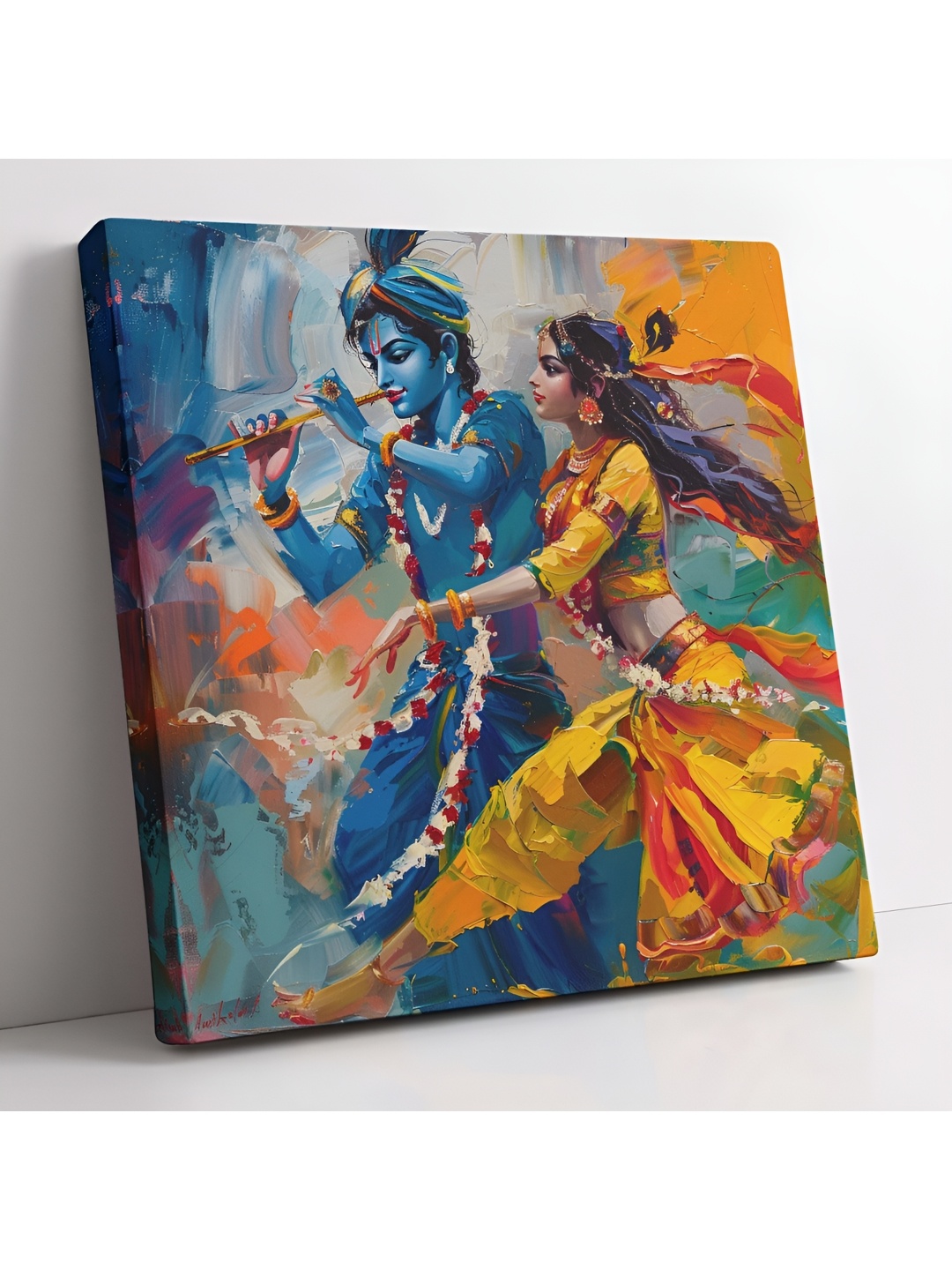 

SAF Blue & Yellow Wooden Shree Radhe Krishna Religious Wall Paintings