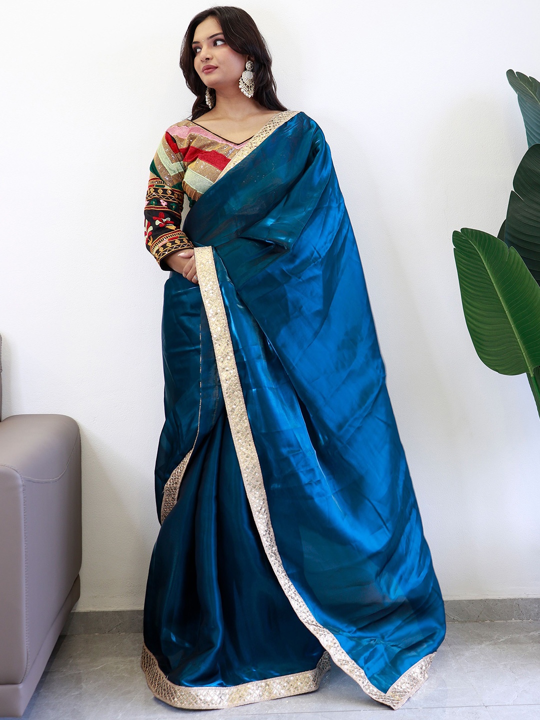 

Anouk Embellished Organza Saree, Teal