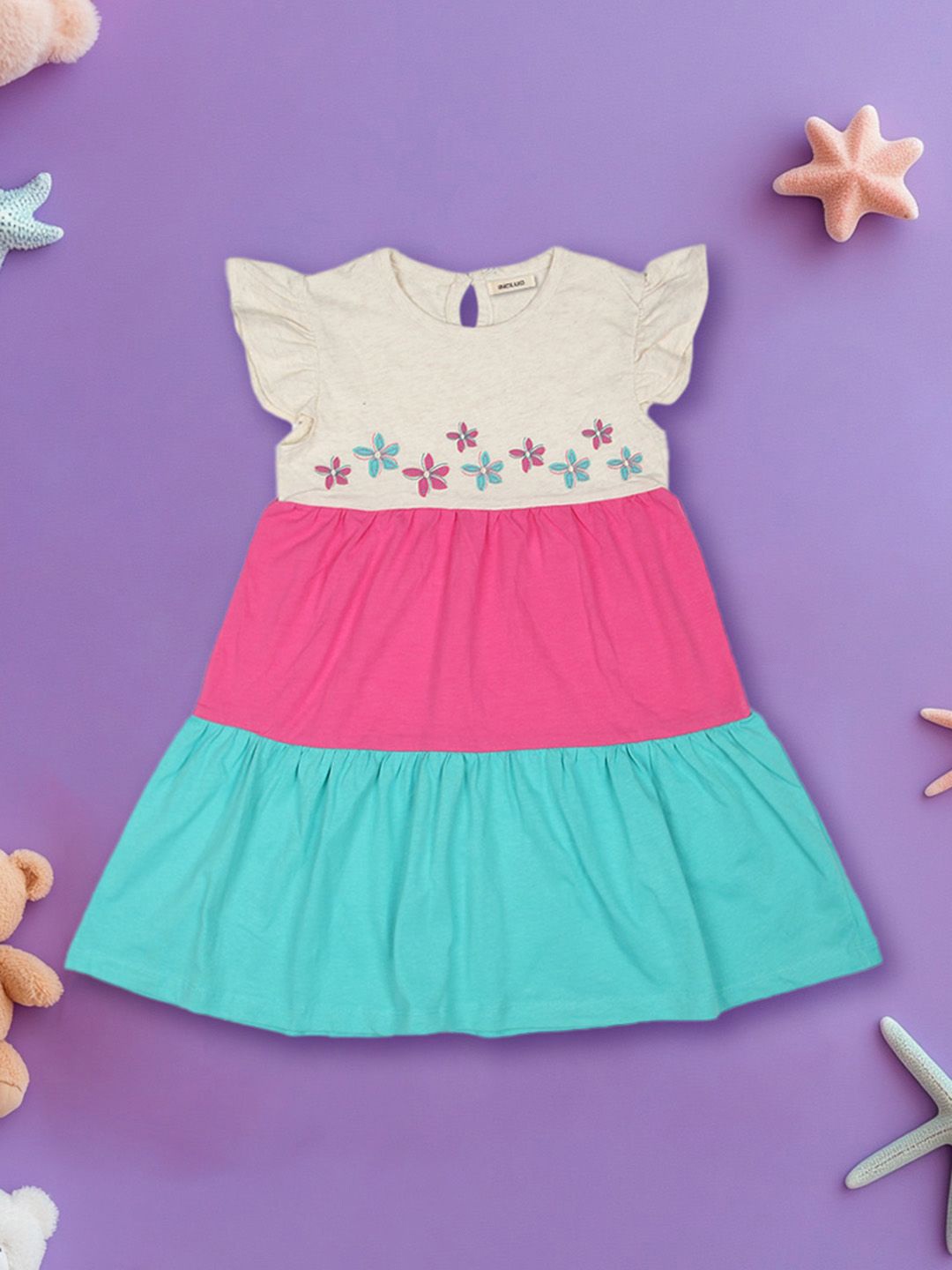 

INCLUD Girls Floral Print Empire Dress, Pink