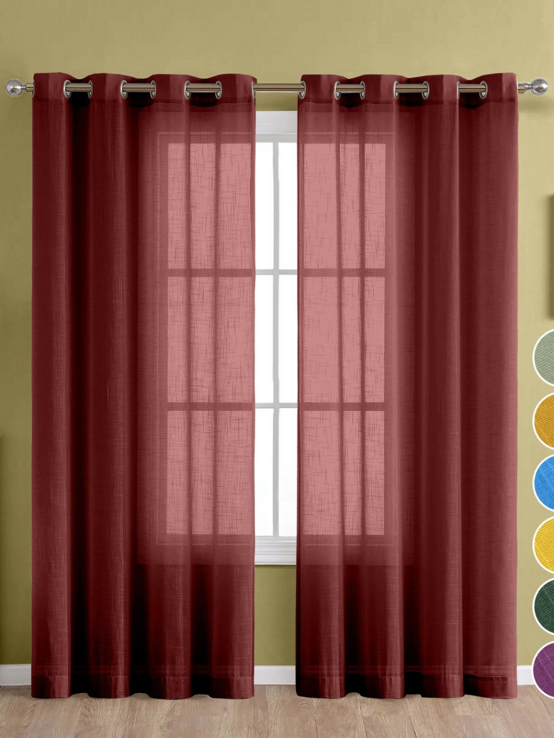 

THE LINEN COMPANY Maroon 2 Pieces Cotton Sheer Window Curtain