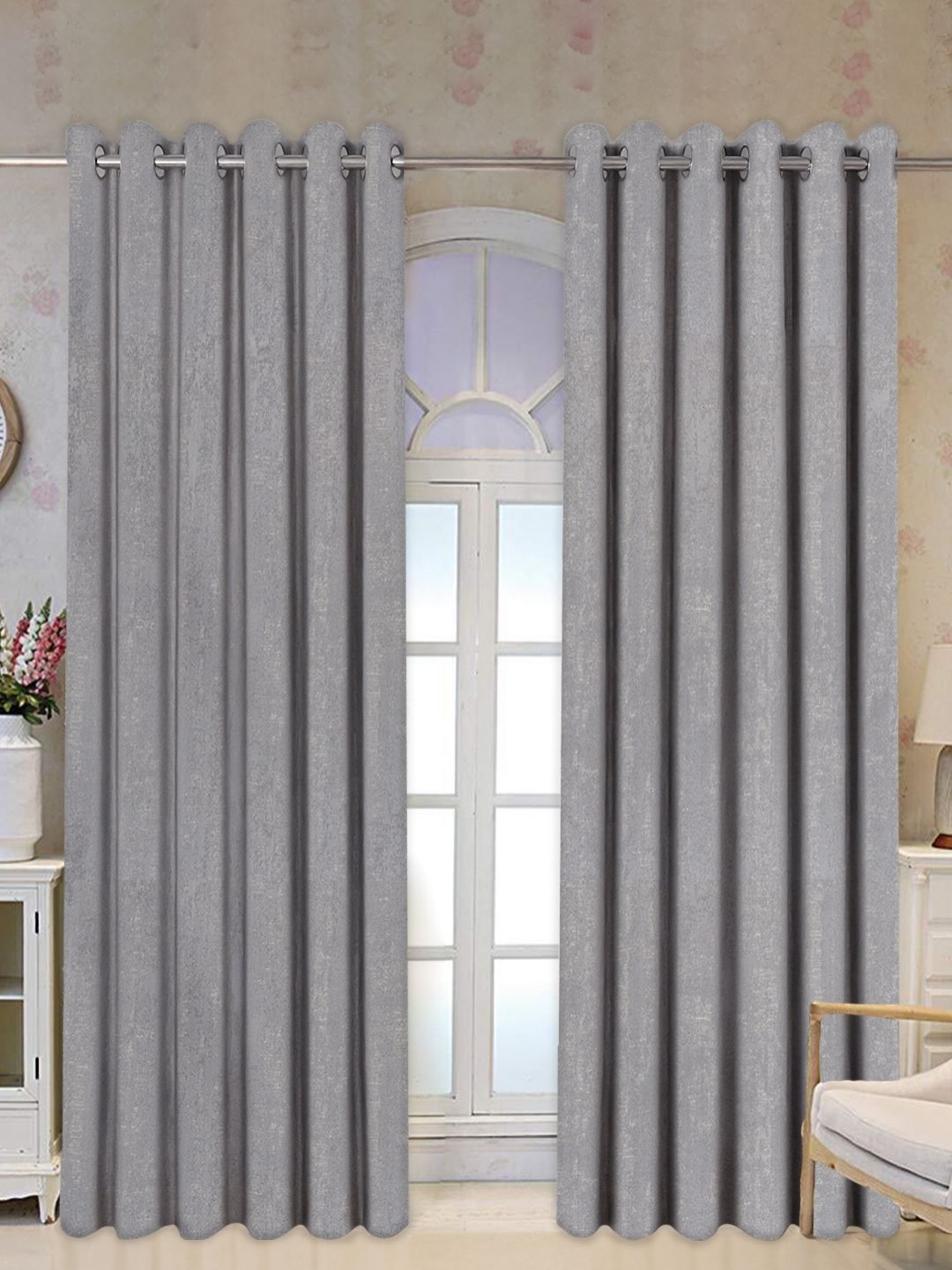 

Tesmare Grey Self Design Black Out Door Curtain