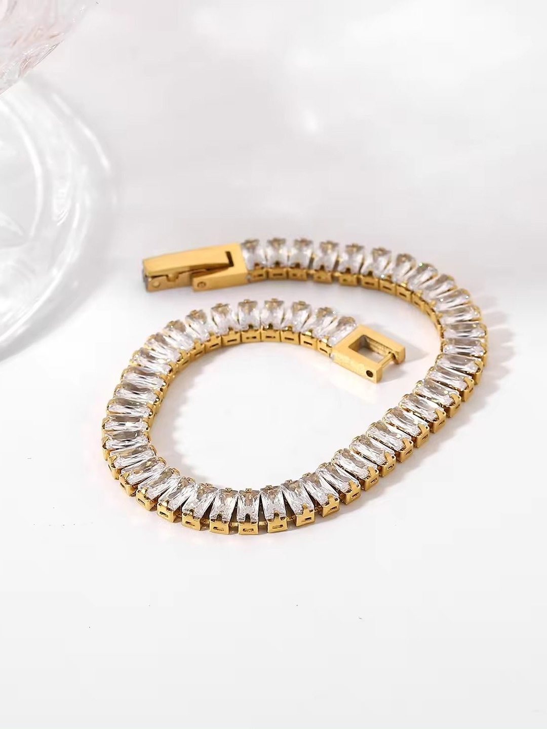 

MEENAZ Stainless Steel Gold-Plated Cubic Zirconia Wraparound Bracelet