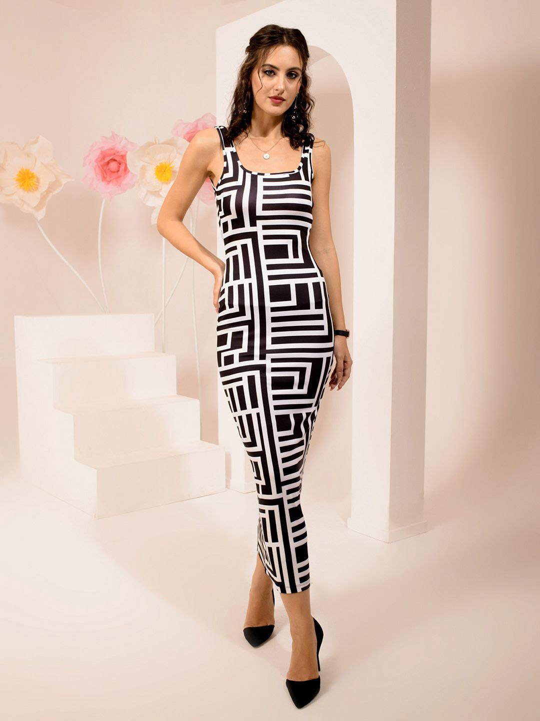 

TANDUL Print Maxi Dress, Black