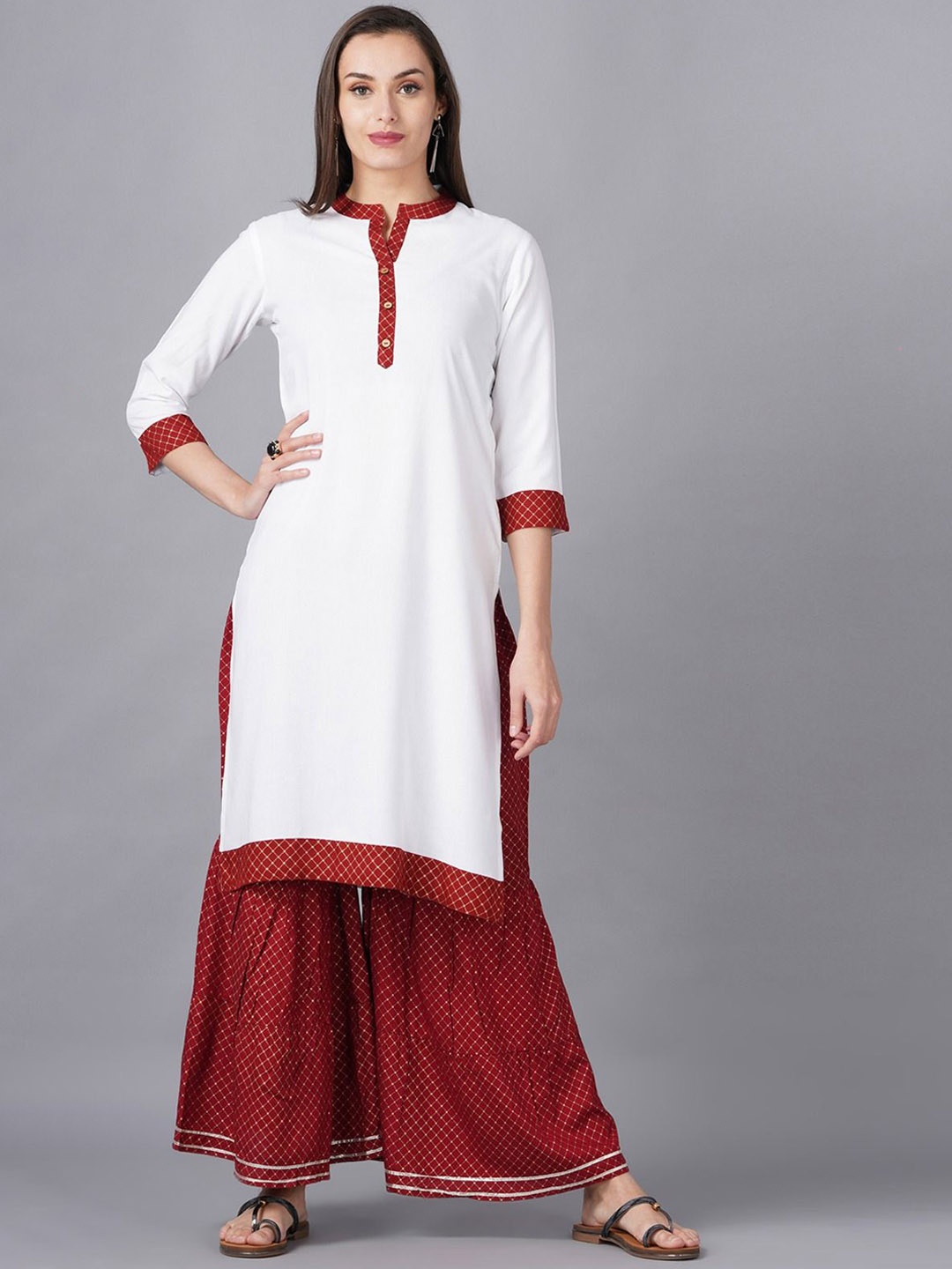 

Subh LAXMI Mandarin Collar Three Quarter Straight Kurta, White