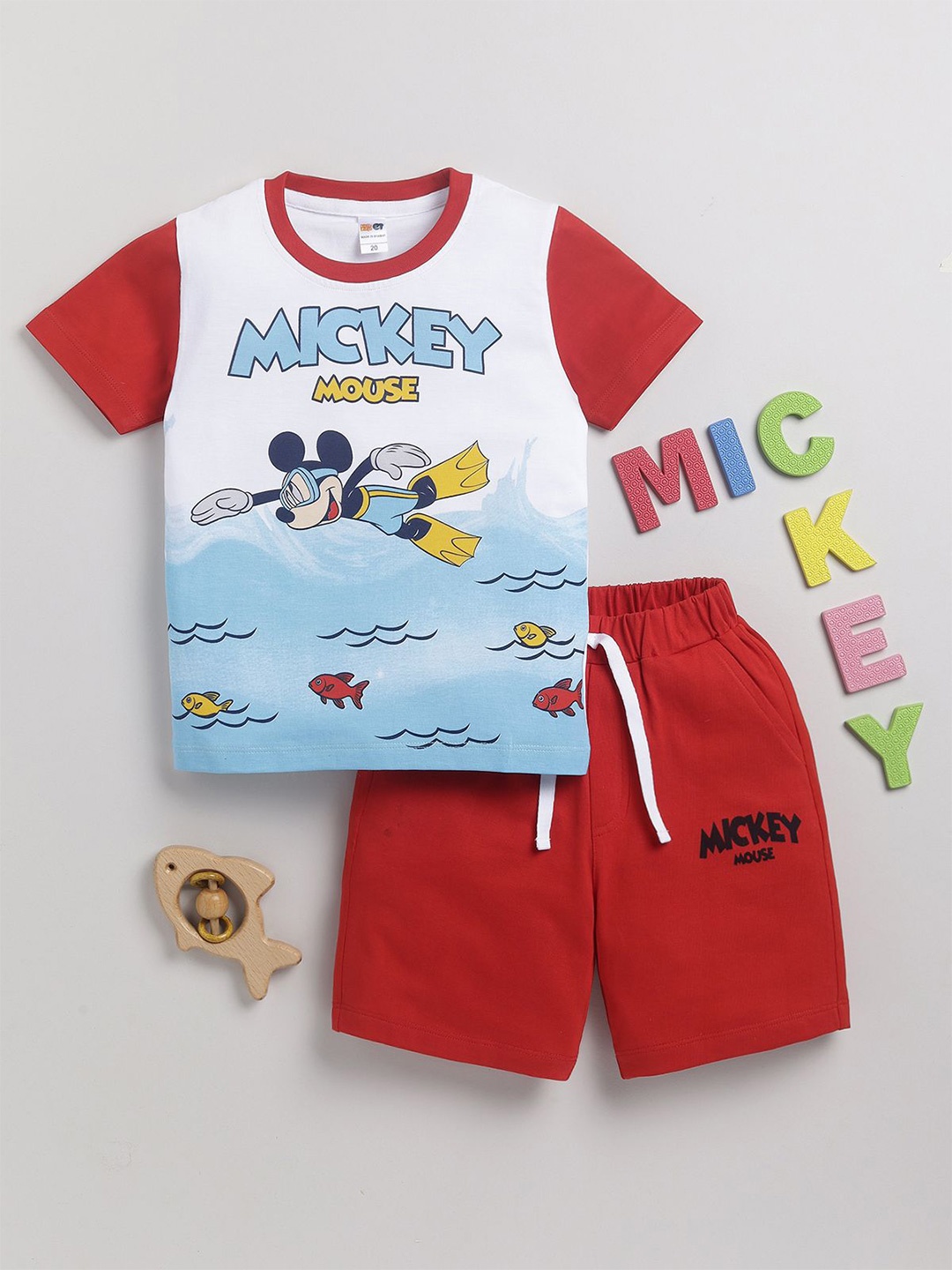 

LITTLE NINJA Boys Graphic Printed Round Neck Pure Cotton T-shirt with Shorts, Red