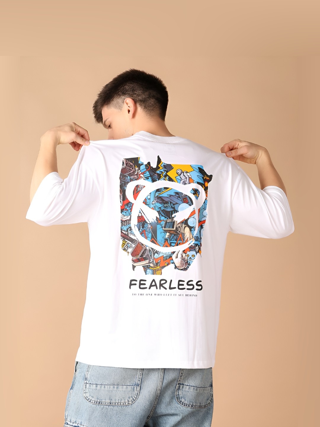 

V-Mart Men Graphic Printed Oversized Cotton T-shirt, White