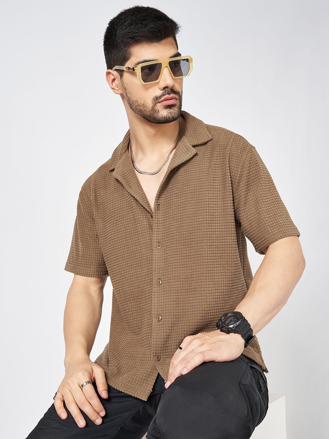 

Street 808 by Pantaloons Men Cuban Collar Shirt, Brown