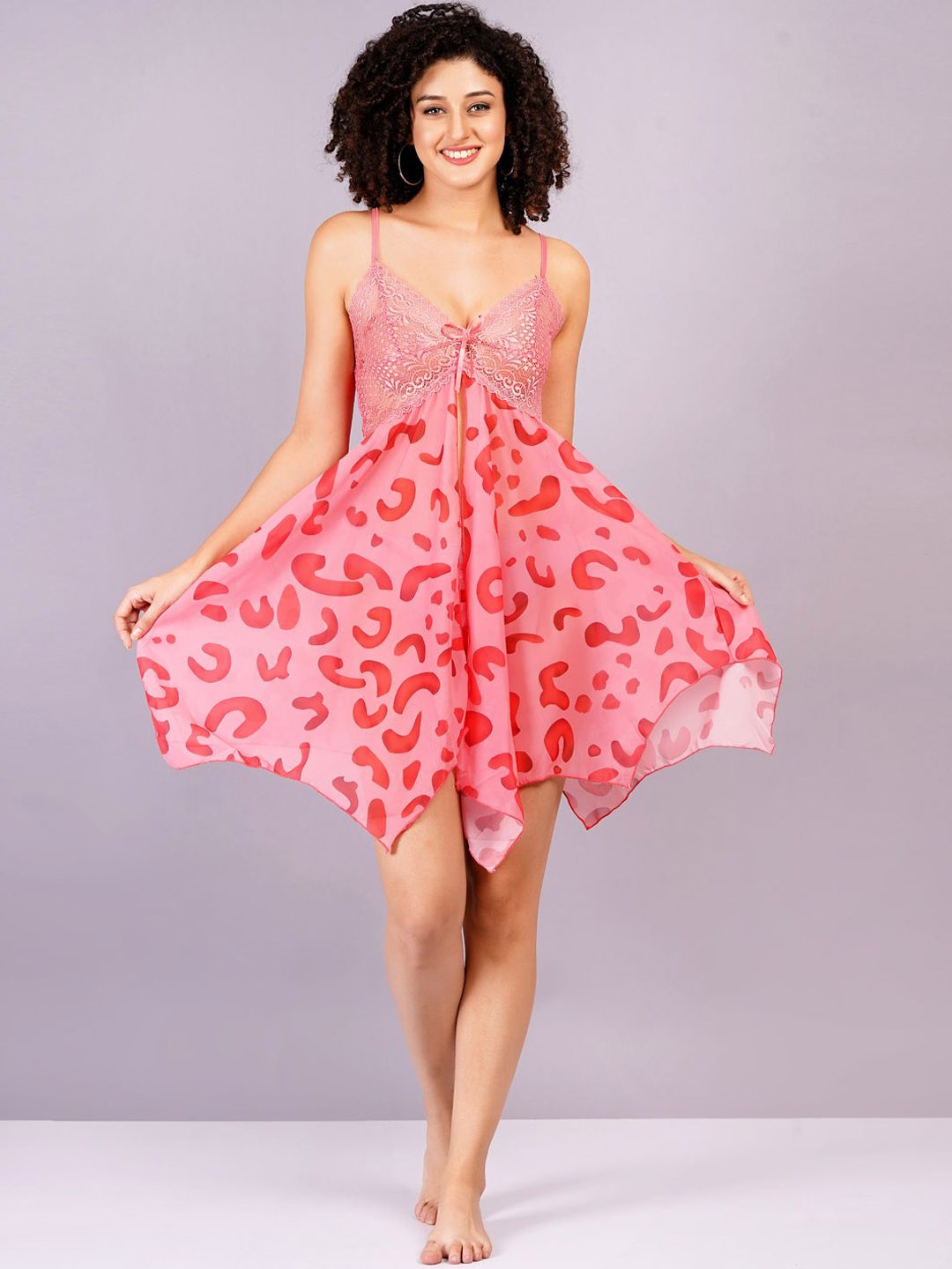 

Broiden Women Printed Baby Doll with Asymmetric Hem, Pink