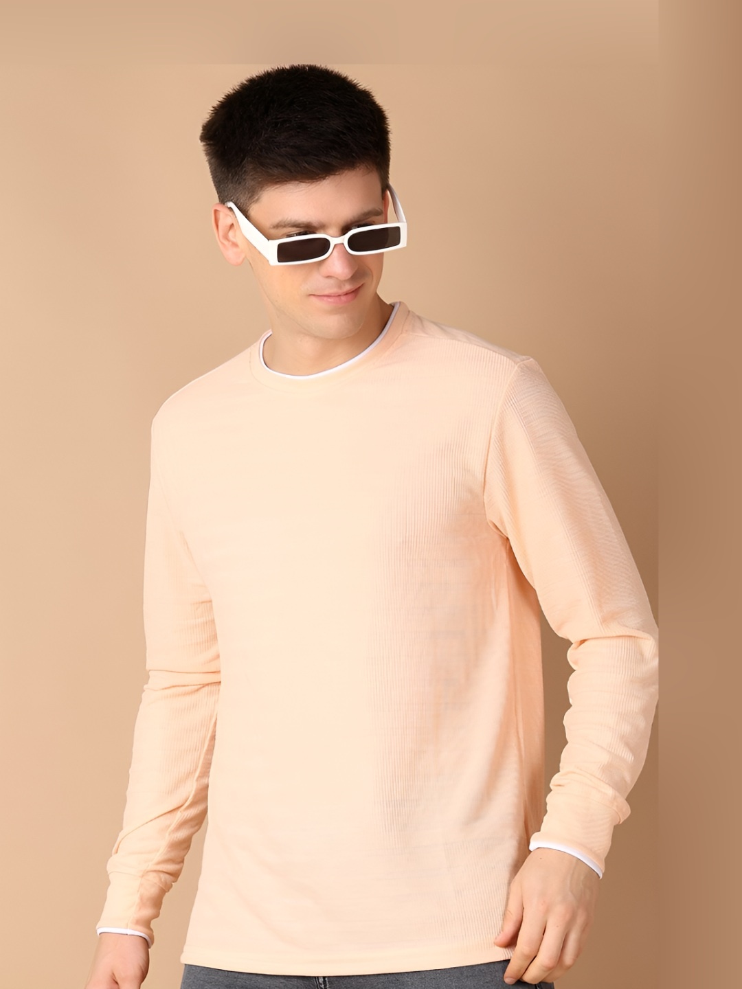 

V-Mart Men Solid Round Neck Cotton Slim Fit T-shirt, Pink