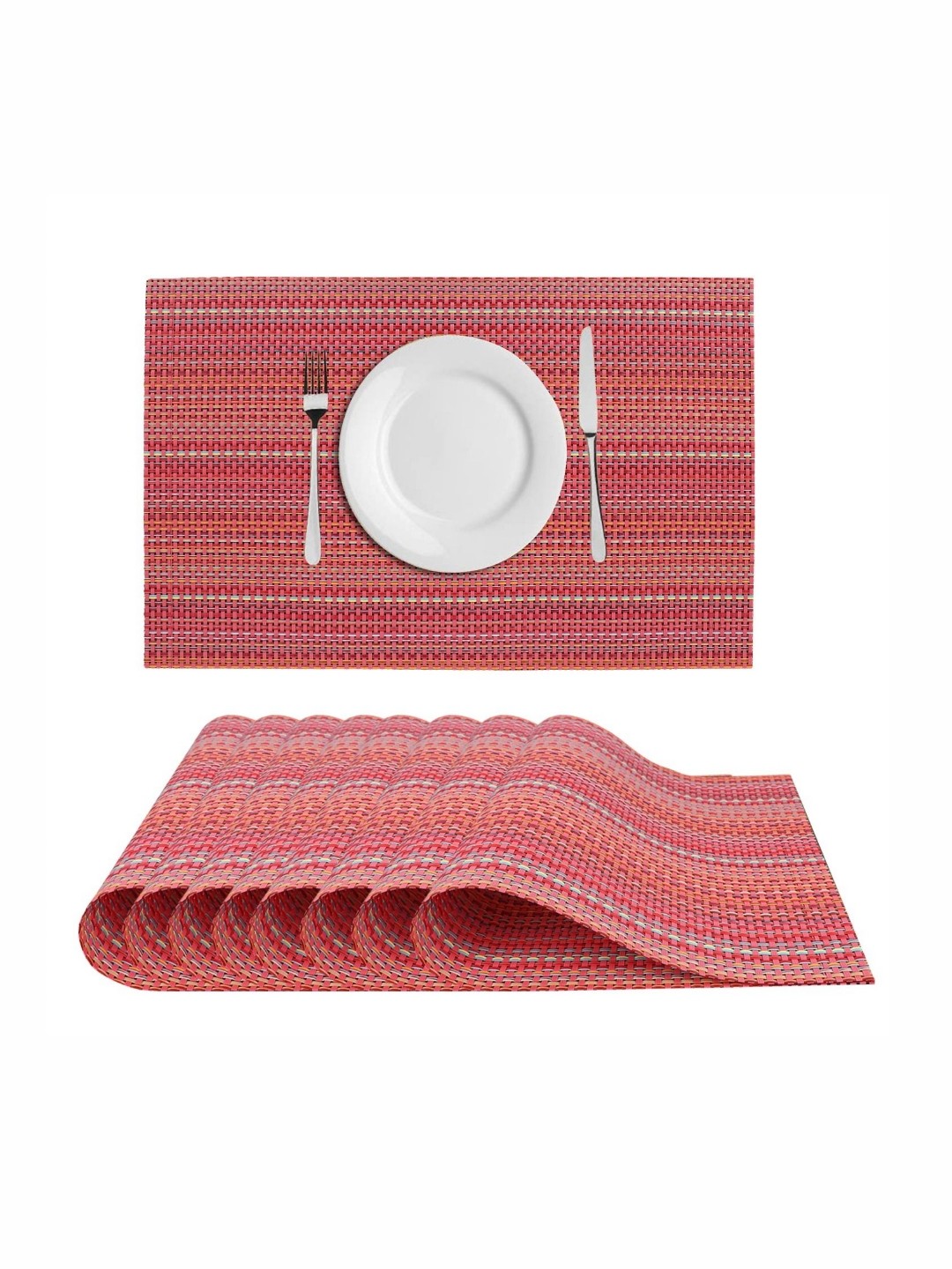 

LooMantha Red & Maroon 8 Pieces Striped Table Placemats