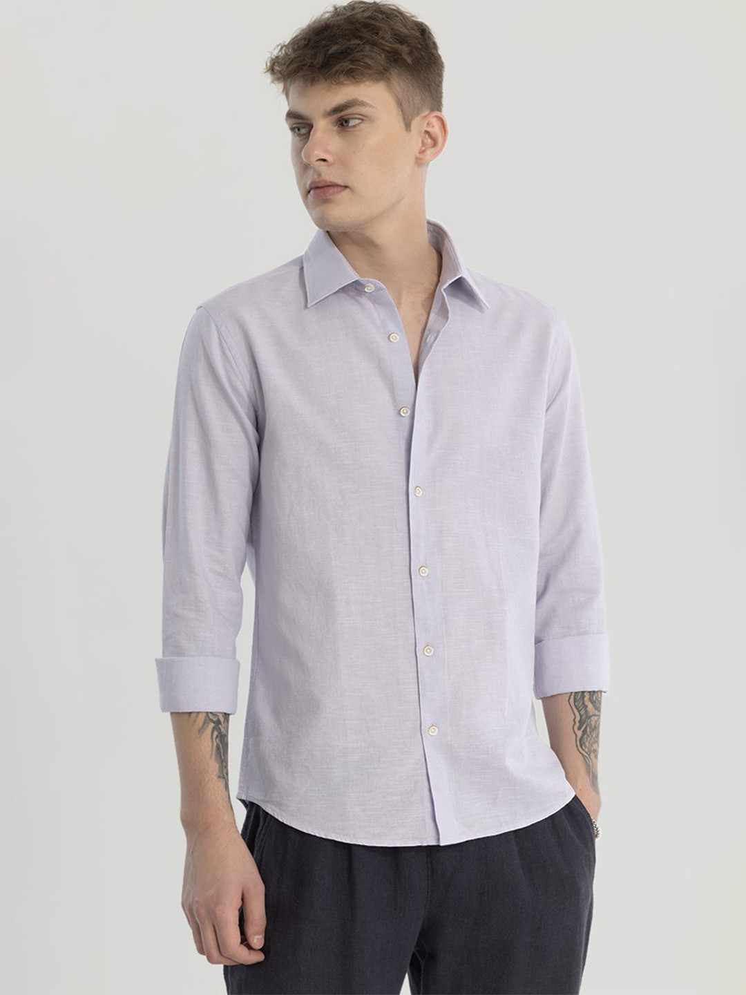 

Snitch Men Smart Spread Collar Solid Cotton Slim Fit Casual Shirt, Blue