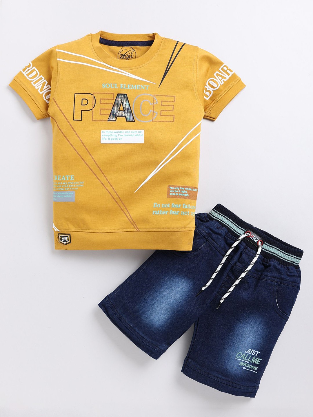 

Zeal Boys Typography Printed Pure Cotton T-shirt with Shorts, Yellow