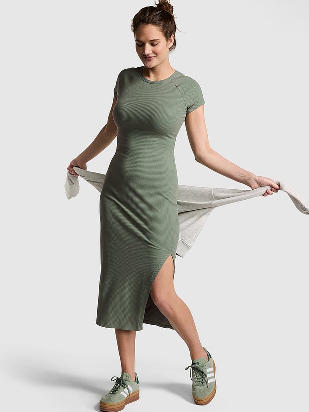 

Victoria's Secret Ribbed Short Sleeves T-shirt Midi Dress, Green