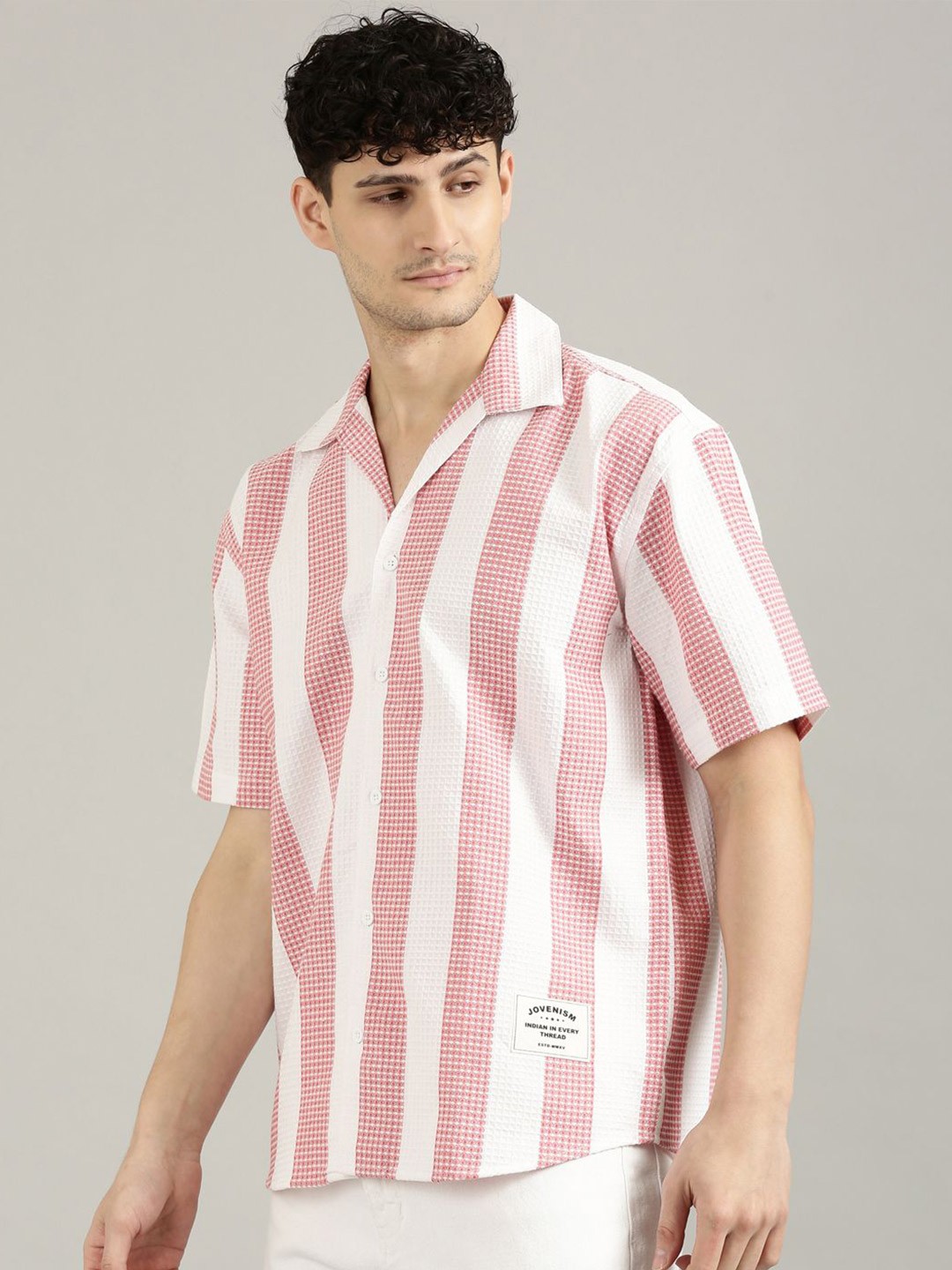 

Joven Men Pure Cotton Striped Shirt, Red