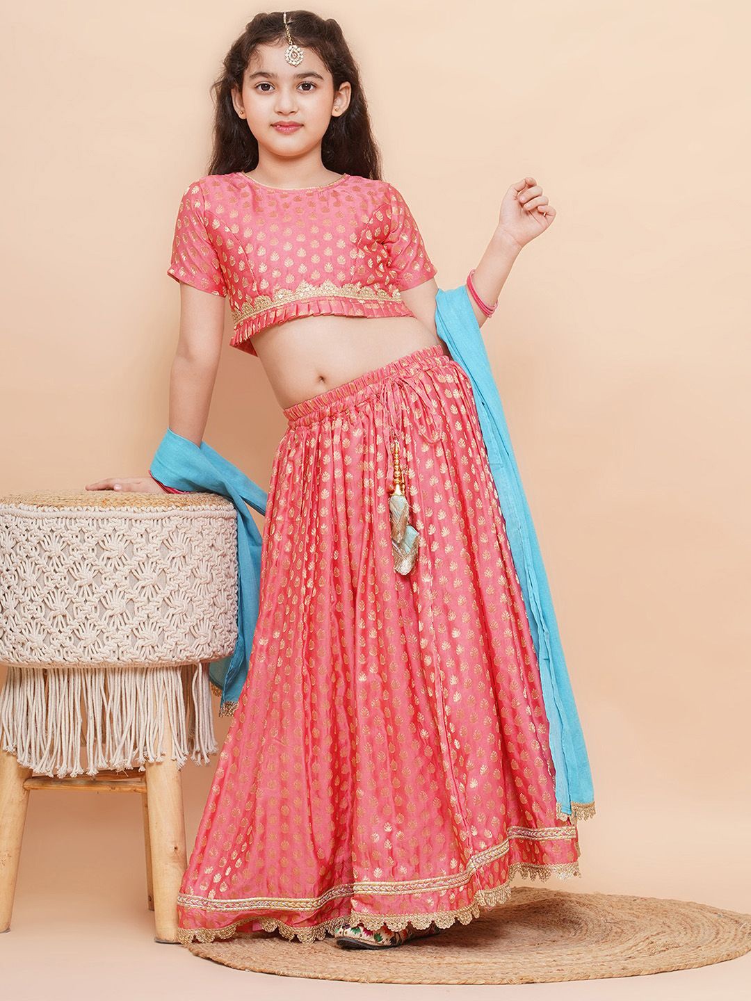 

Aj DEZInES Girls Ethnic Motifs Printed Ready to Wear Lehenga & Blouse With Dupatta, Peach