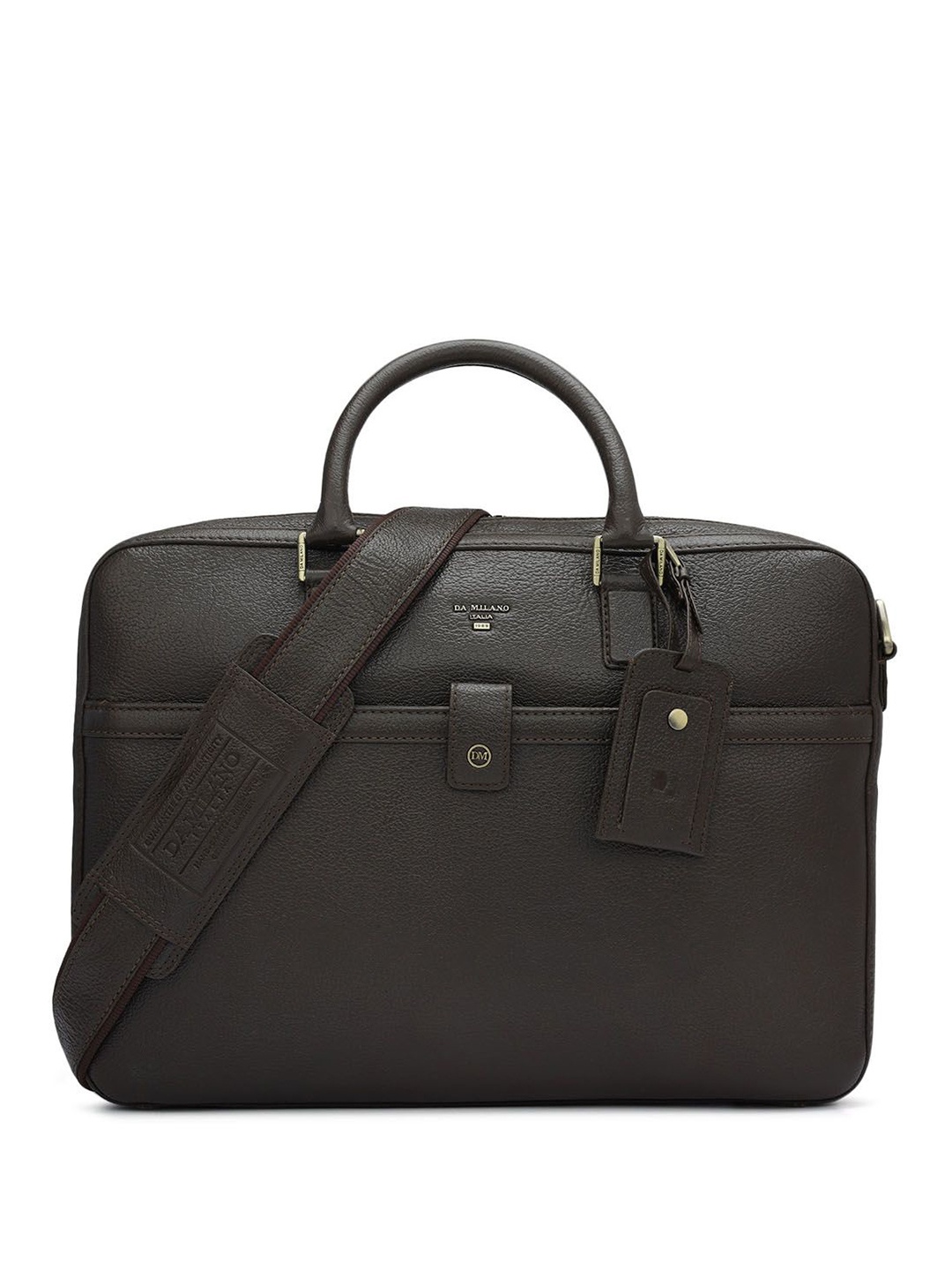 

Da Milano Unisex Textured Leather Laptop Bag, Brown