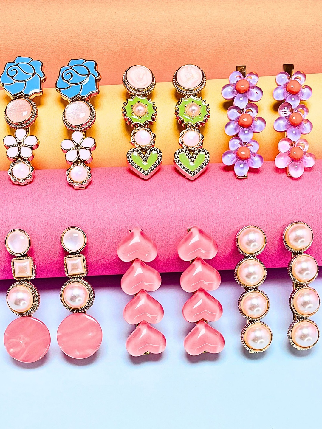 

MANSIYAORANGE Women Set Of 12 Embellished Alligator Hair Clips, Pink