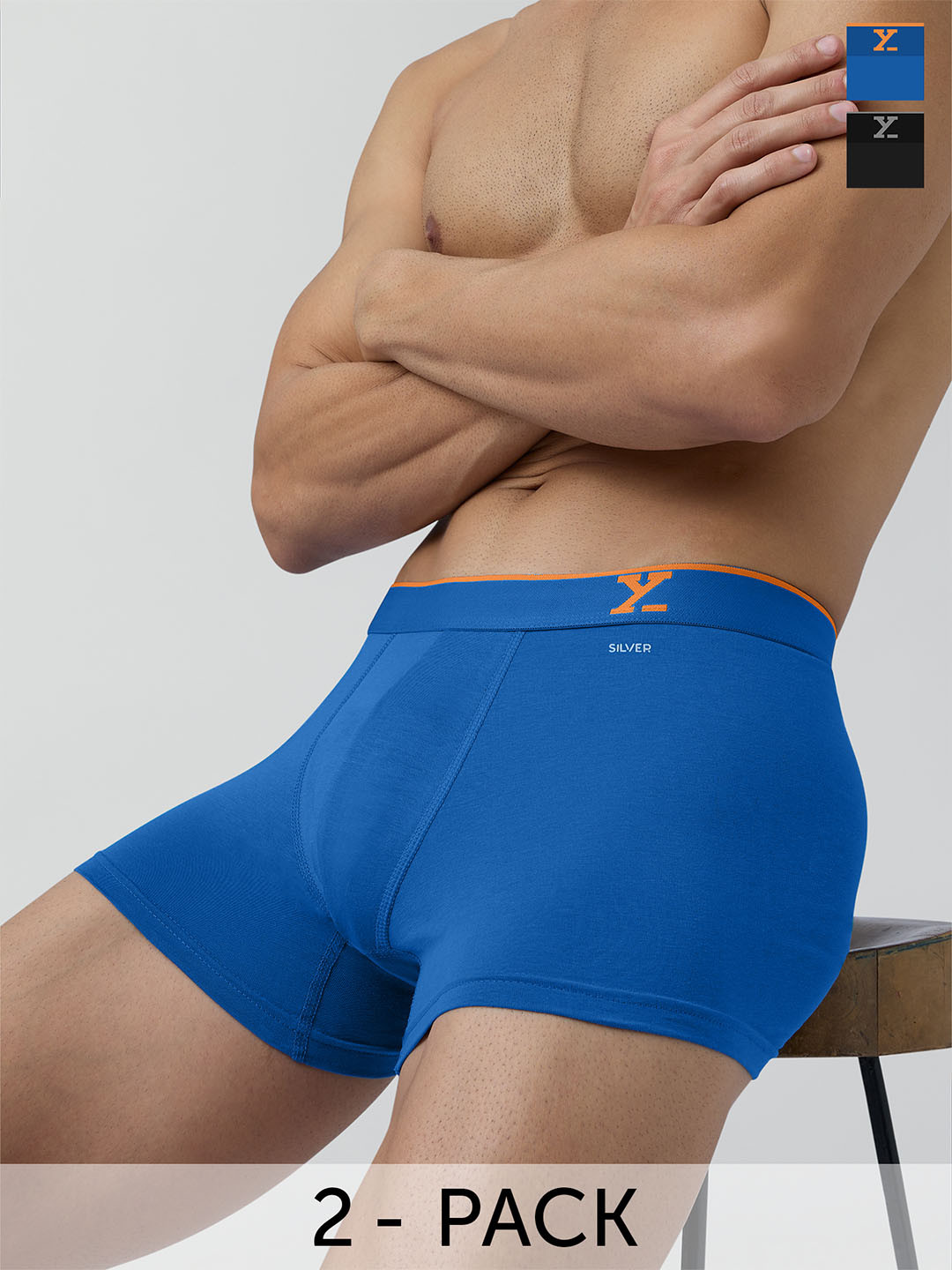 

XYXX Men Pack Of 2 Traq Silver Cotton Trunk, Blue