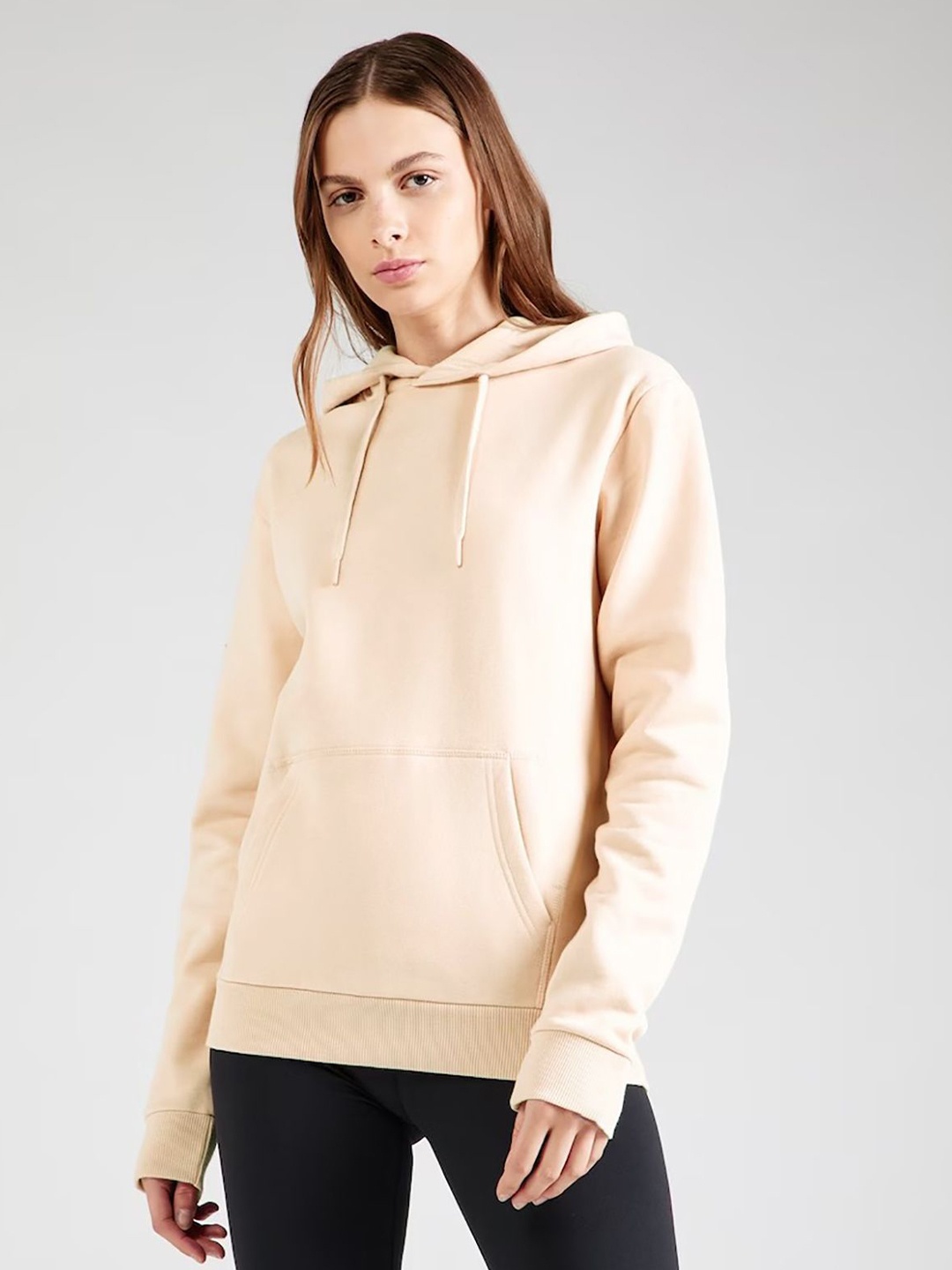 

MISCHIEF MONKEY Women Solid Hood Pullover Sweatshirt, Cream