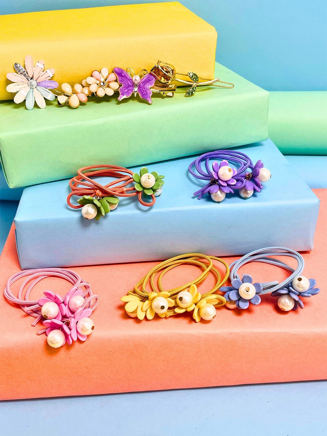 

MANSIYAORANGE Girls Set 15 Embellished Ponytail Holders, Yellow