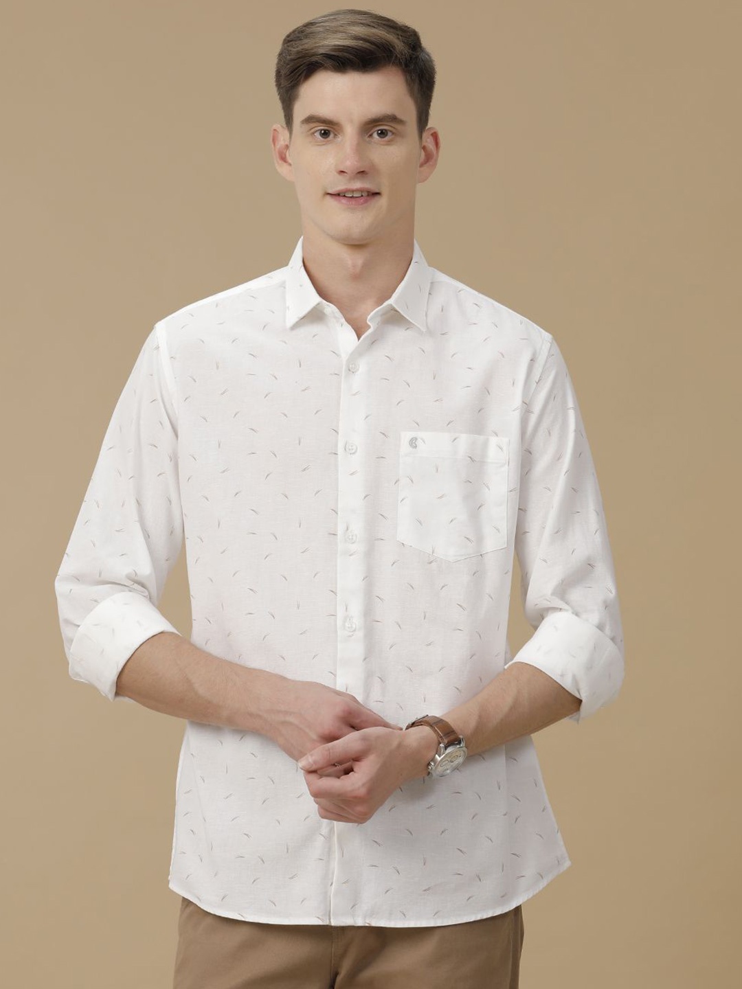 

CAVALLO by Linen Club Men Contemporary Slim Fit Abstract Printed Casual Shirt, White