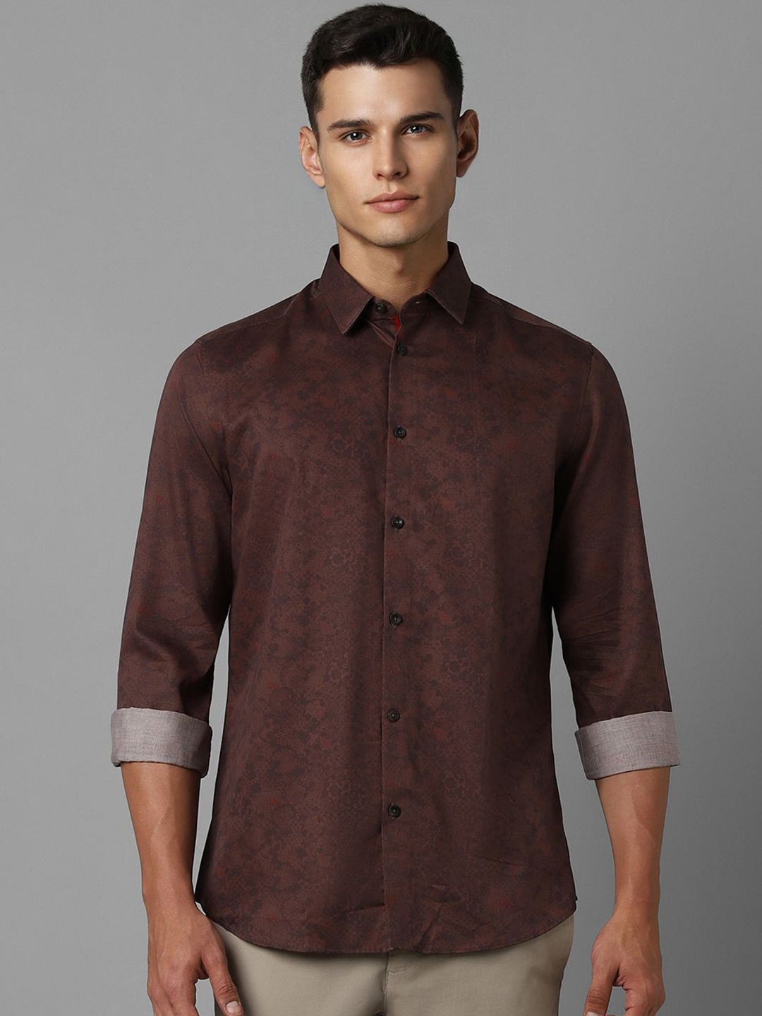 

Louis Philippe Sport Men Classic Abstract Printed Pure Cotton Casual Shirt, Brown