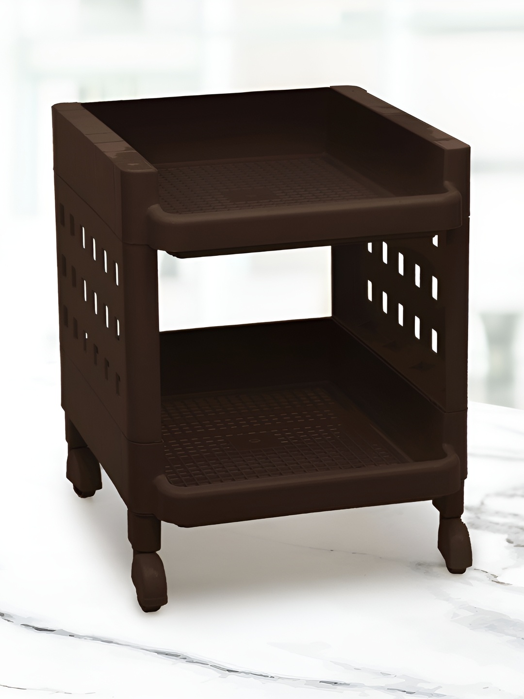 

SELVEL Brown Self Design 2 Tier Break Resistant Multi Purpose Rack
