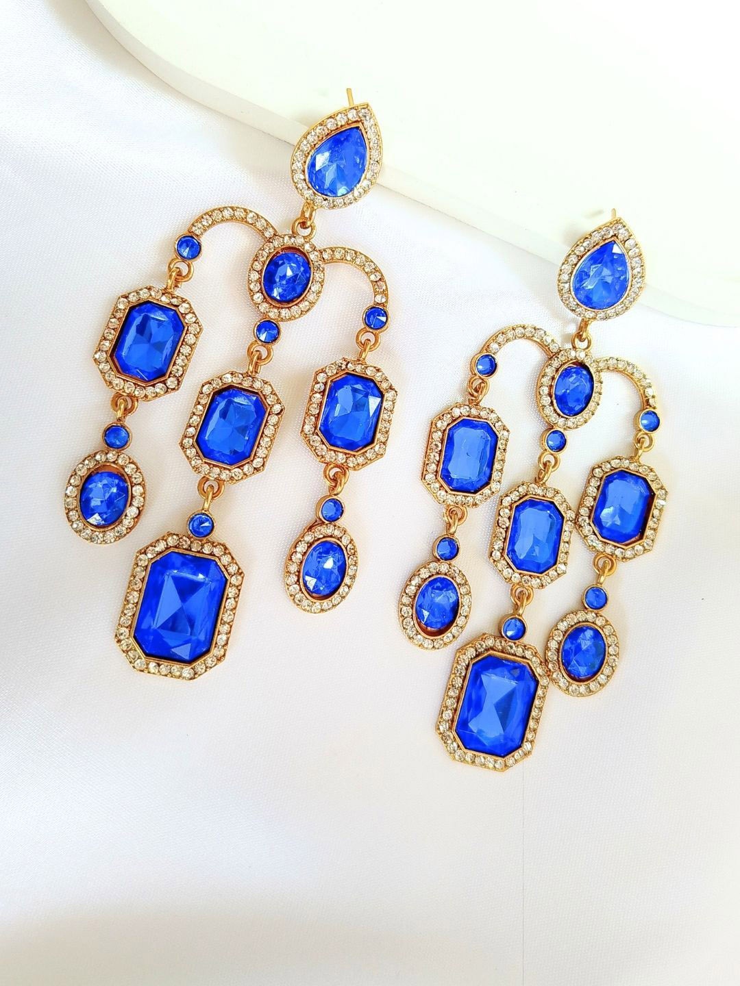 

DressBerry Gold Plated American Diamond Studded Contemporary Drop Earrings, Blue