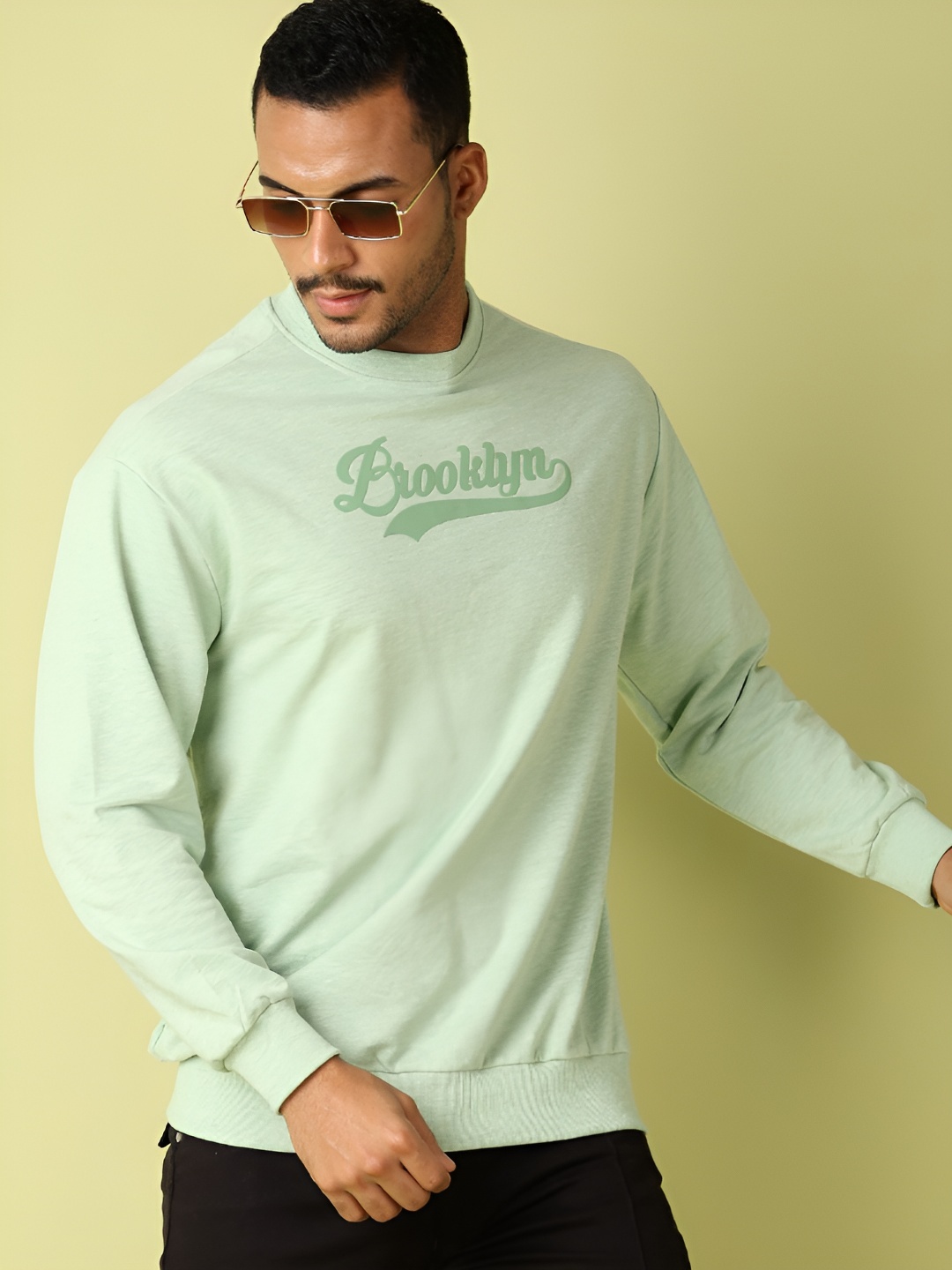 

V-Mart Men Typography Printed Round Neck Cotton T-shirt, Green