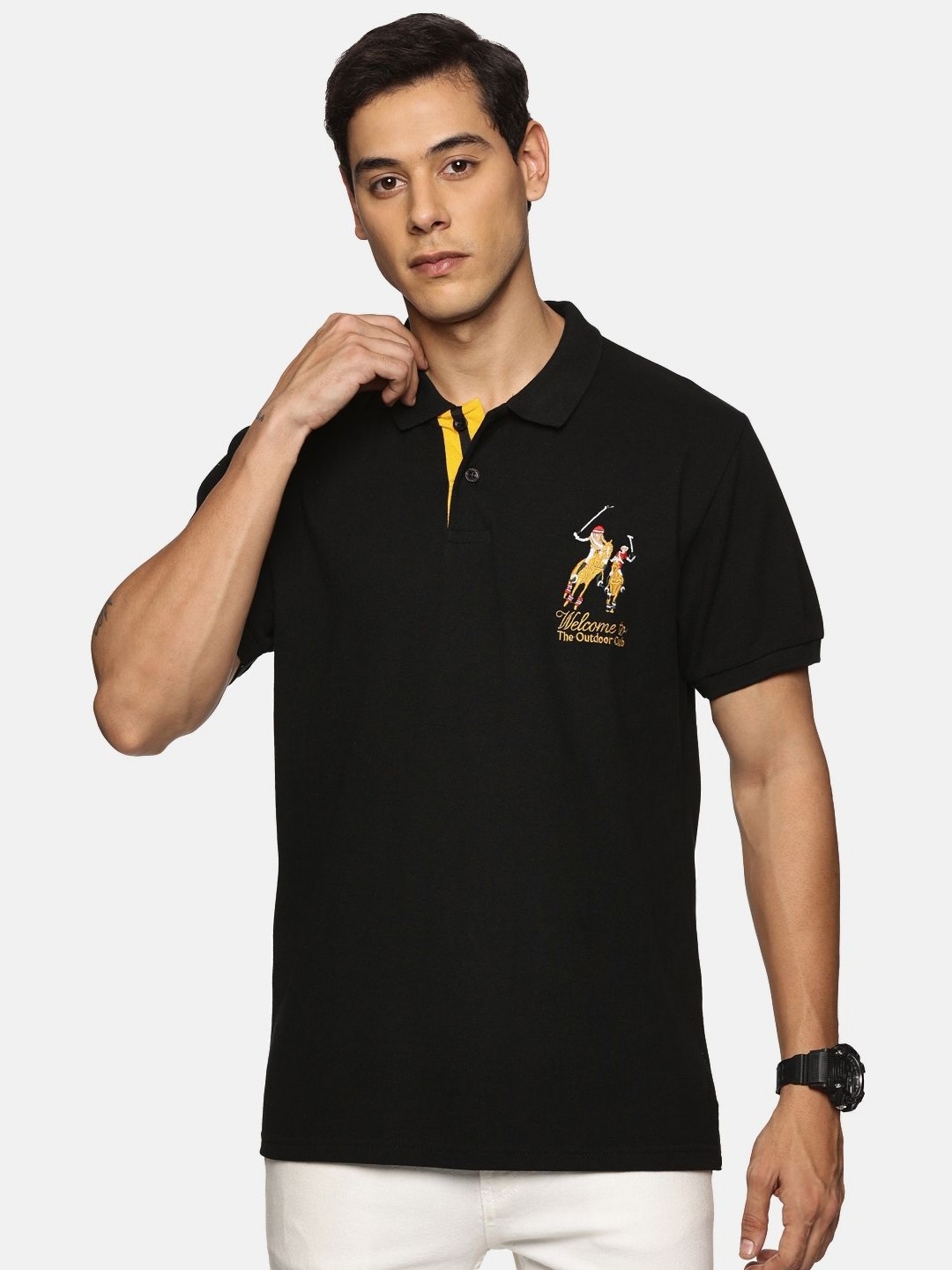 

THIRD QUADRANT Men Solid Polo Collar T-shirt, Black