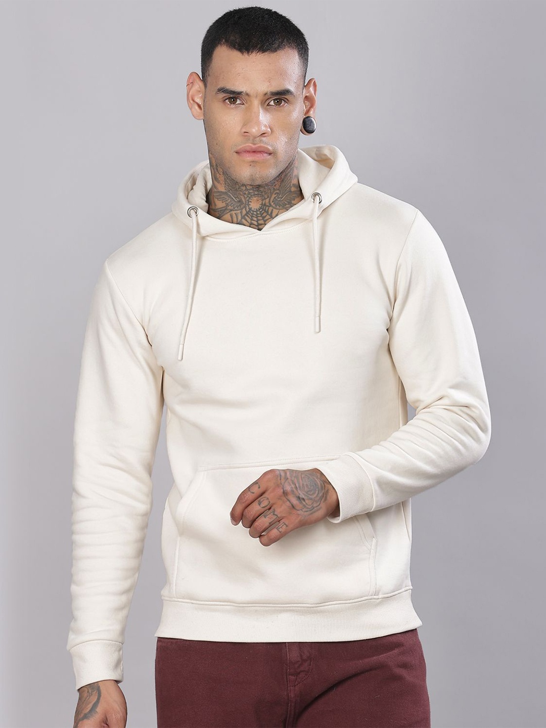 

ADRO Men Solid Hood Cotton Pullover Sweatshirt, White