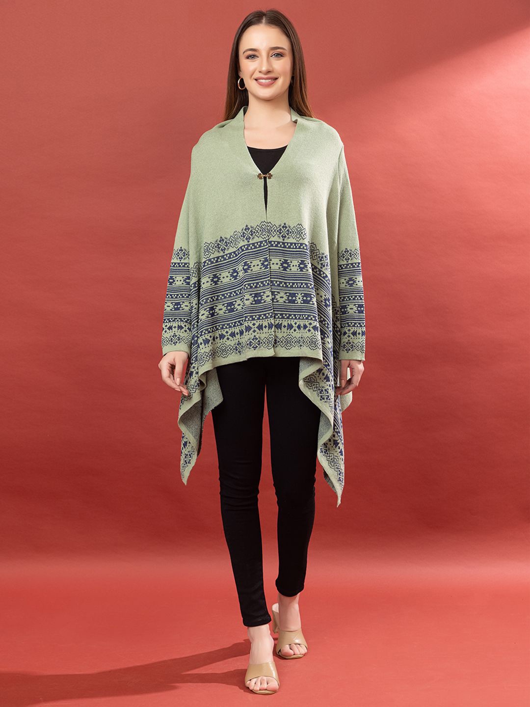 

Anouk Green Printed Open Front Shrug