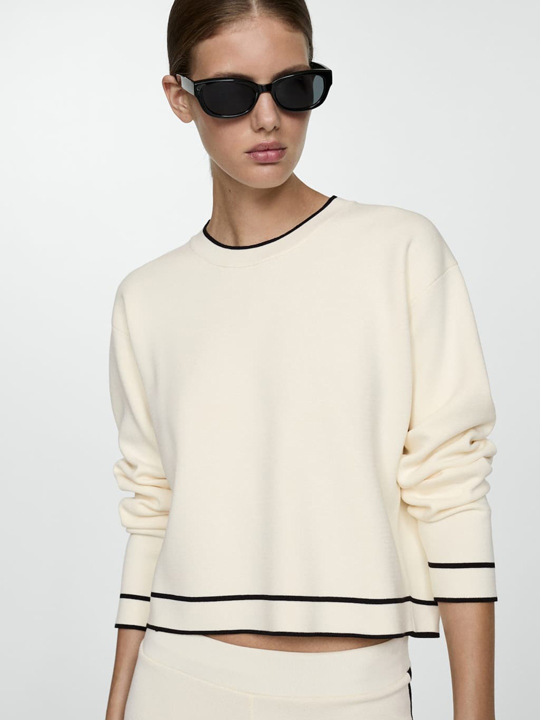 

MANGO Contrast Trim Pullover, Off white