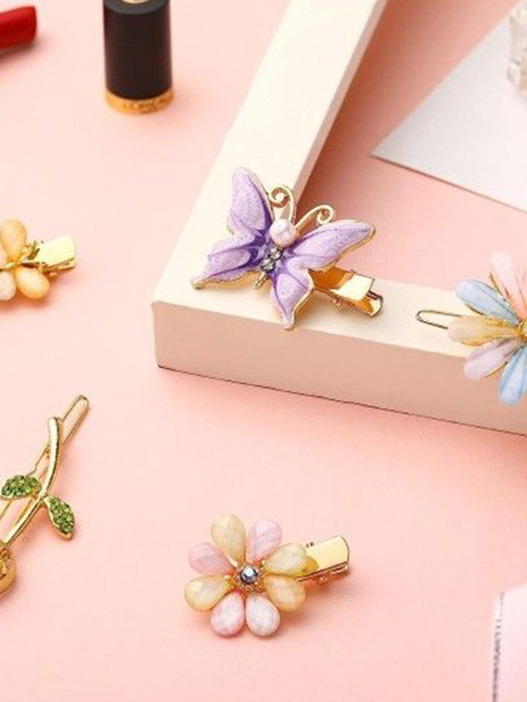 

MANSIYAORANGE Girls Set of 5 Embellished Alligator Hair Clip, Gold