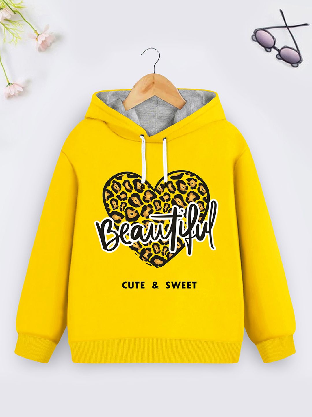 

YK X Trampoline Girls Typography Printed Hooded Cotton Sweatshirt, Yellow