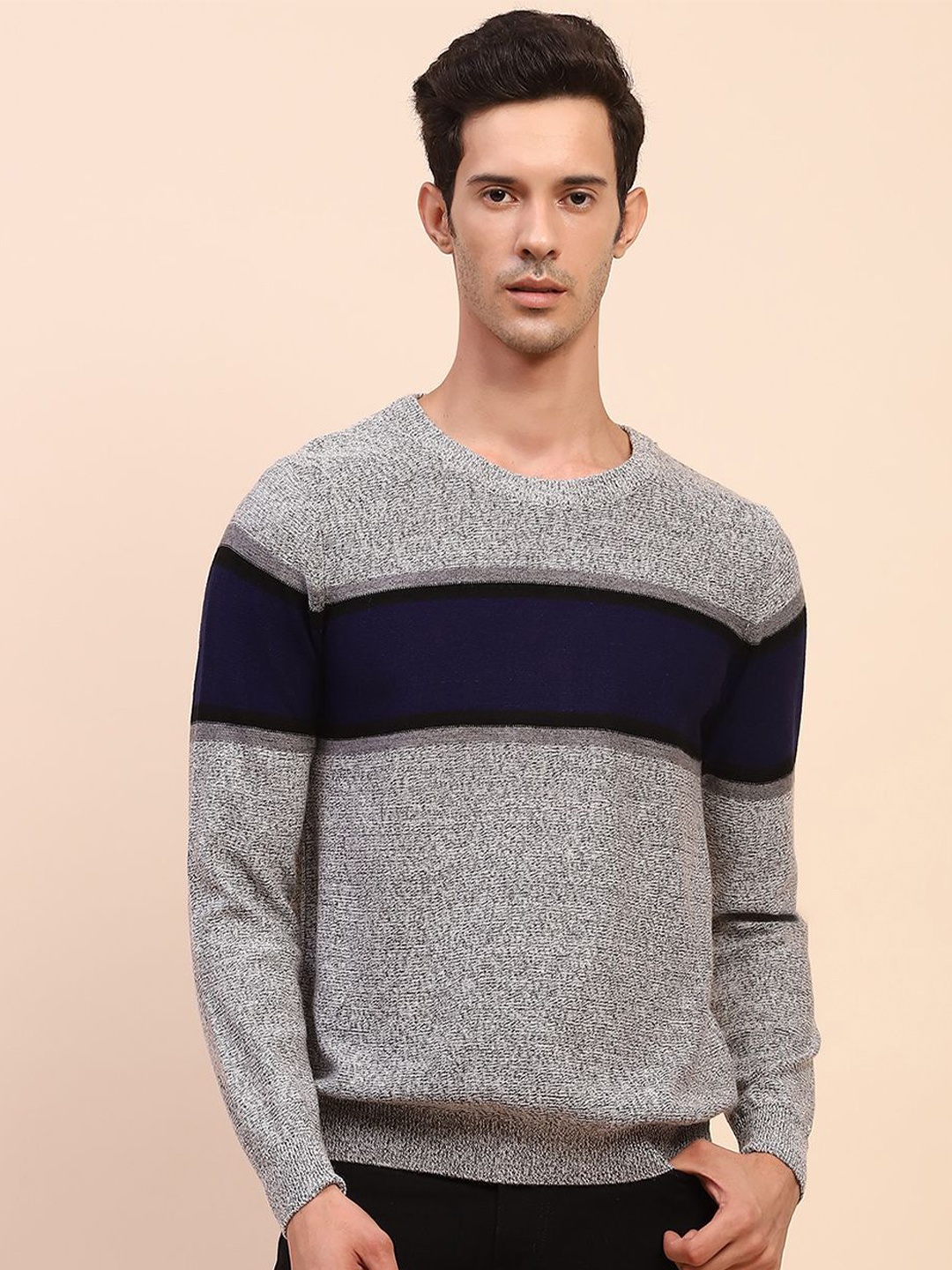 

CAMLA Men Colourblocked Pullover Sweaters, Grey