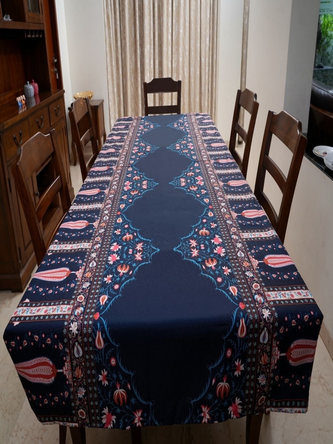 

homewards Navy Blue Ethnic Motifs 6-Seater Rectangle Table Cover