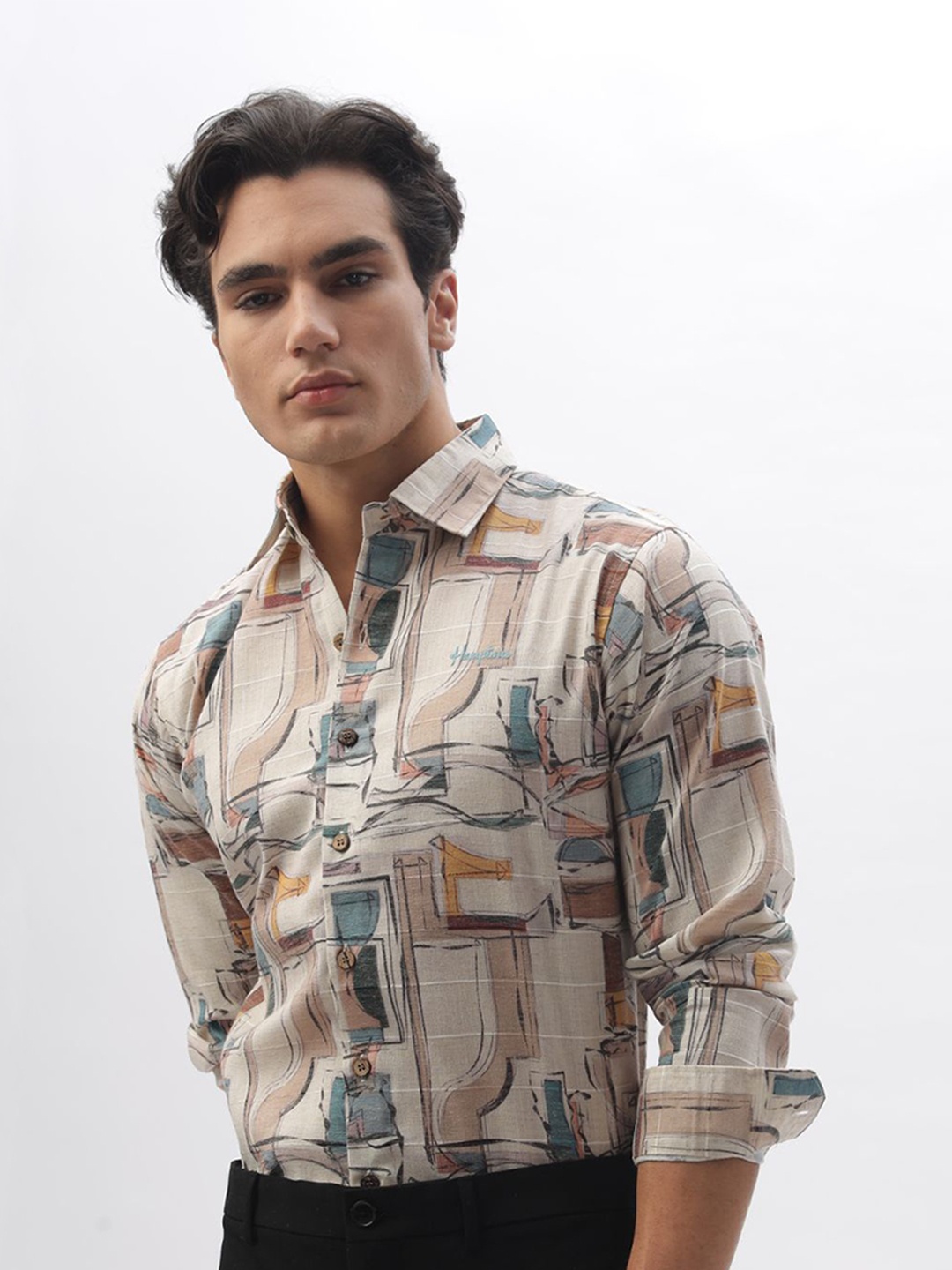 

HAMPTONS Men Abstract Printed Casual Shirt, Beige