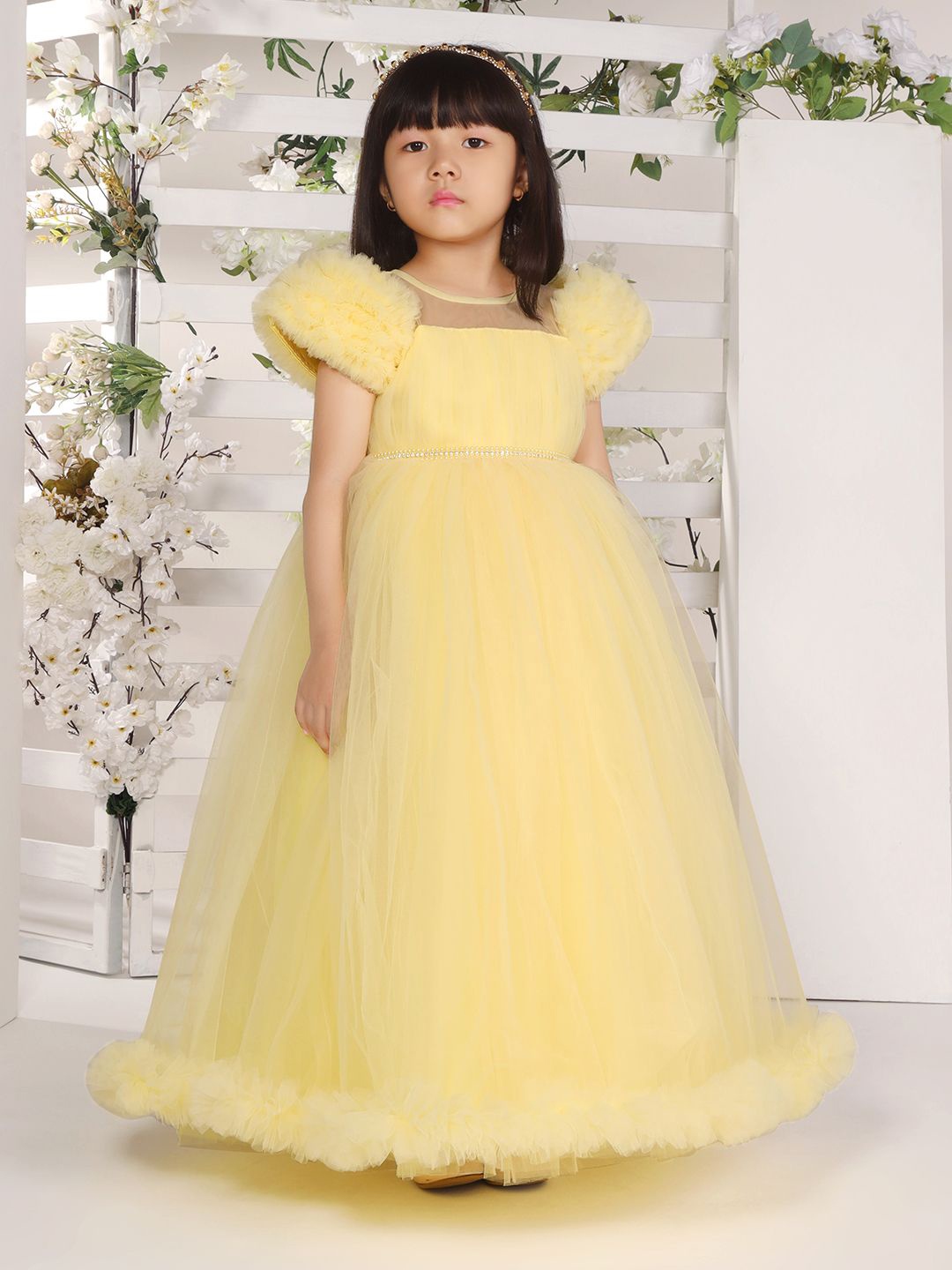 

Ministitch Girls Puff Sleeve Gown Maxi Dress, Yellow