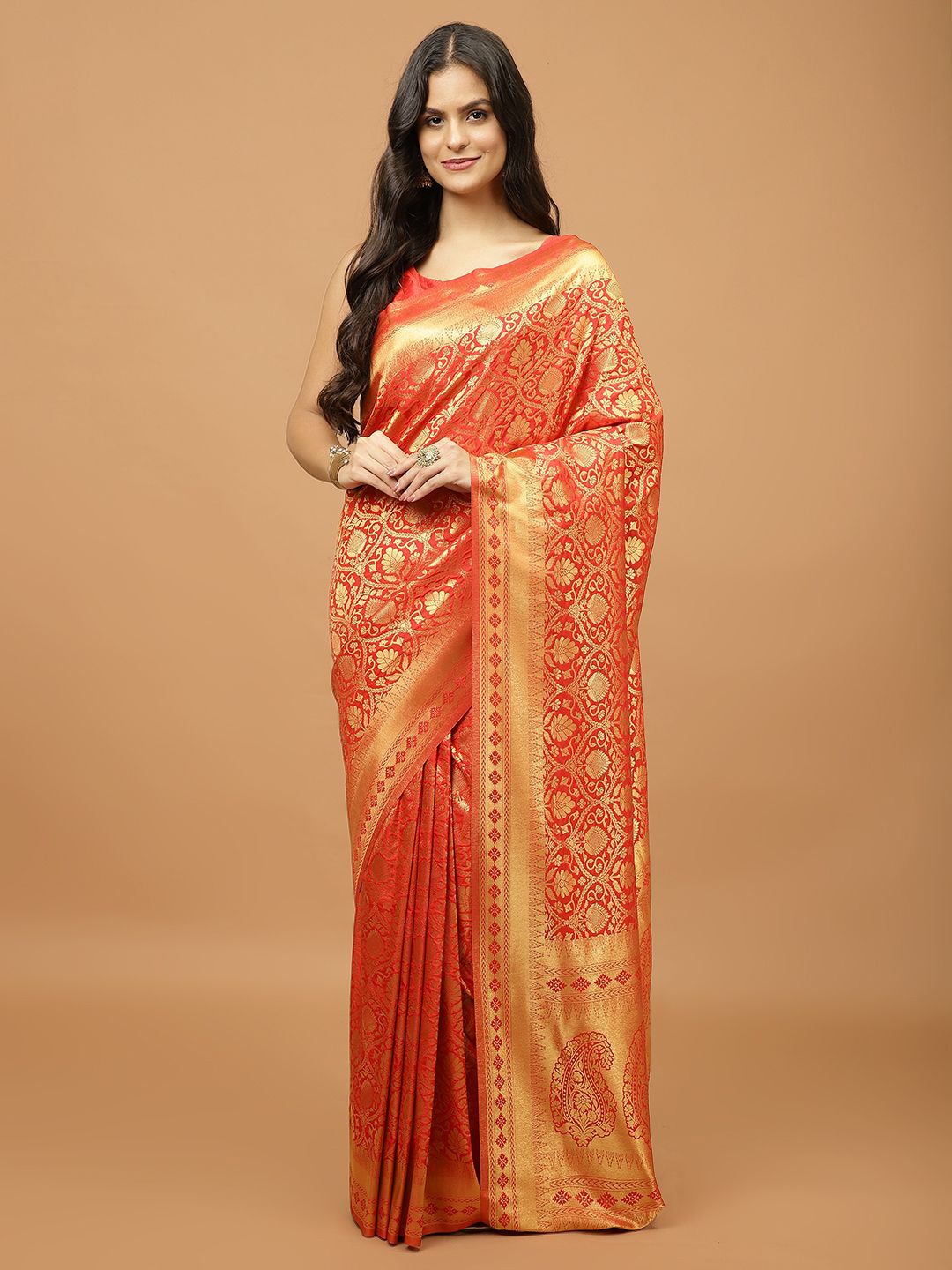 

Meena Bazaar Woven Design Zari Art Silk Saree, Red