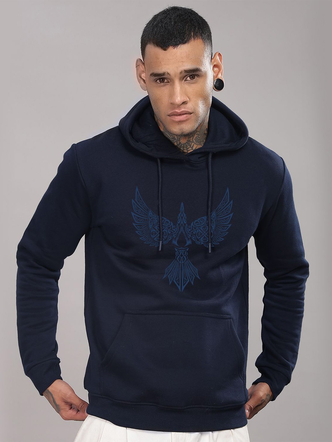 

ADRO Men Graphic Printed Hooded Pullover Sweatshirt, Navy blue