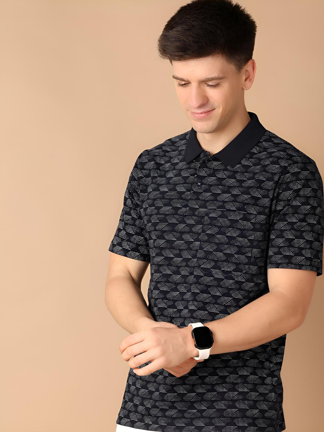 

V-Mart Men Abstract Printed Polo Collar Cotton Slim Fit T-shirt, Blue