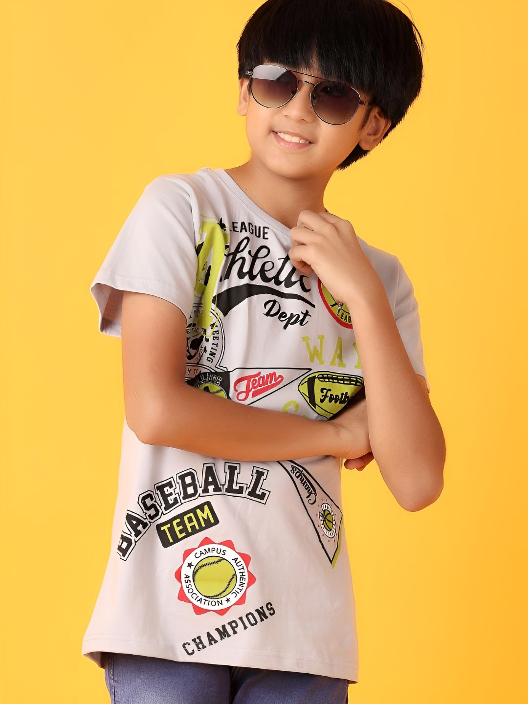 

V-Mart Boys Graphic Printed Round Neck Cotton T-shirt, Grey