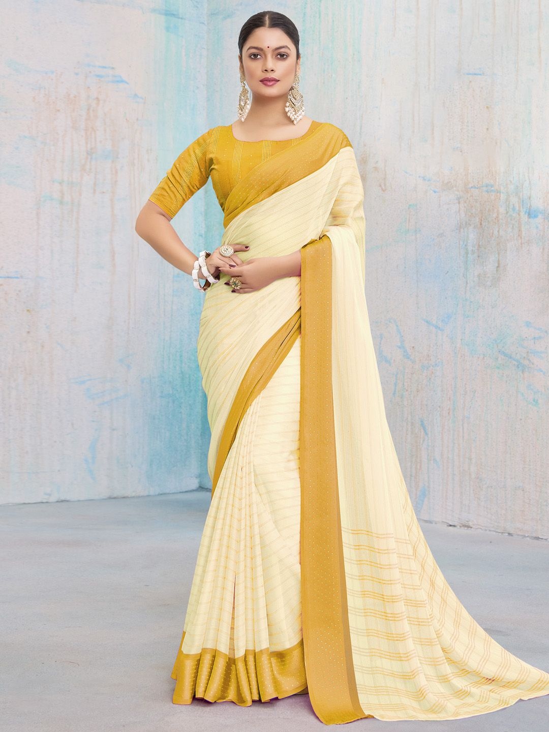 

Anouk Striped Printed Saree, Yellow