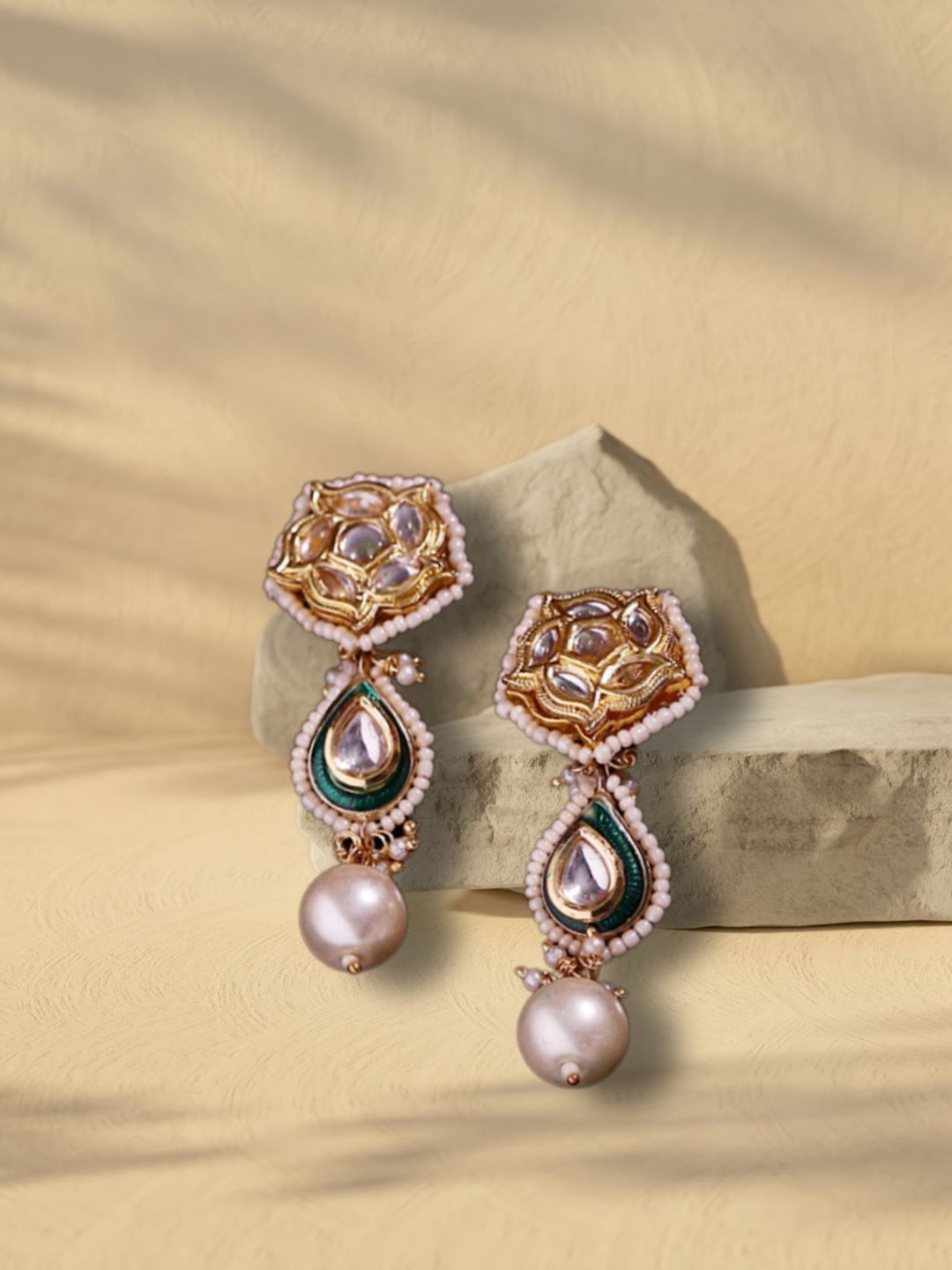 

DUGRISTYLE Gold Plated Kundan Drop Earrings